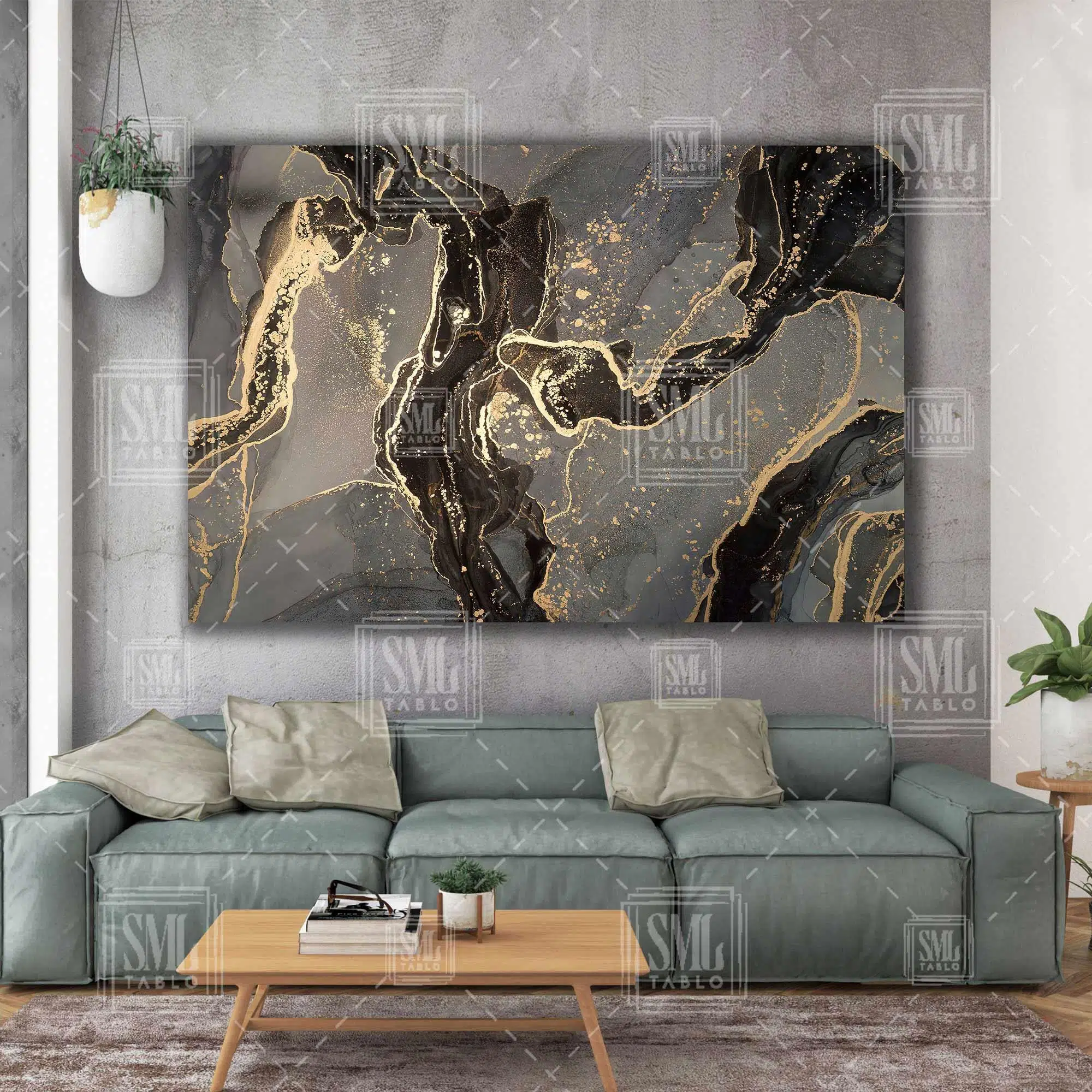 Mermer Altın Modern Sanat Dekor Yatay Kanvas Tablo