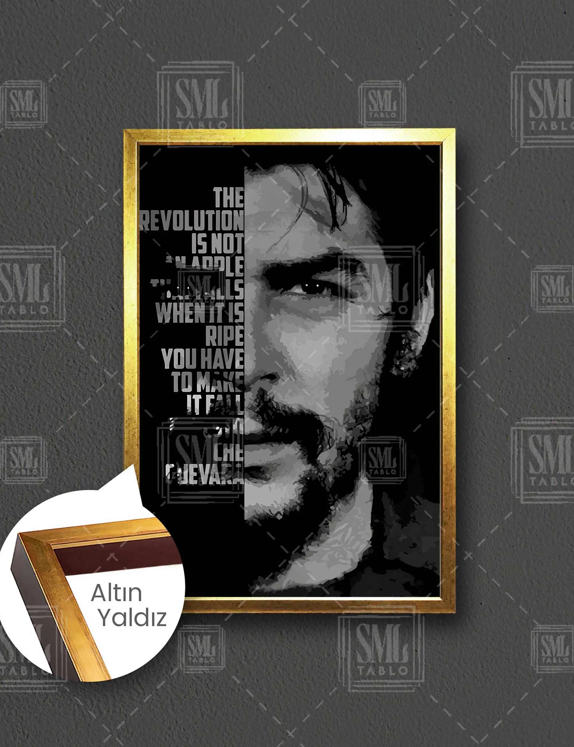 Metal Poster Ernosto Che Guevara Motivasyon Çerçeveli Dikey Kanvas Tablo