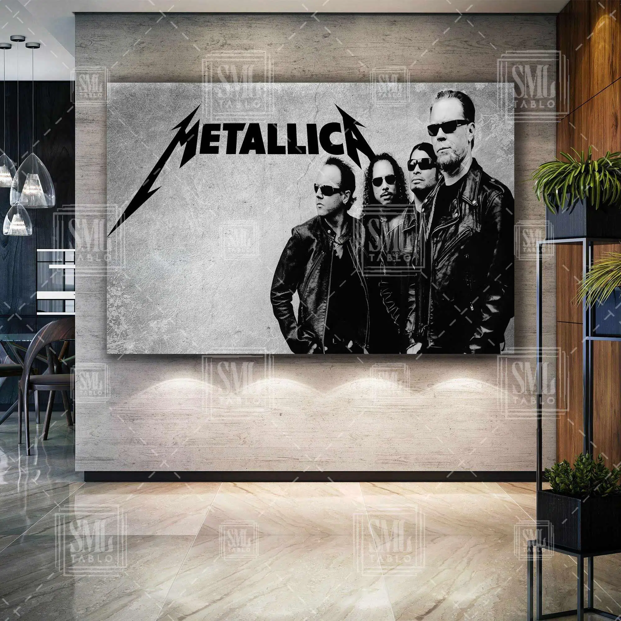 Metallica Efsane Grup Rock Müzik Metalika Nostalji Retro Siyah Gri Dekor Yatay Kanvas Tablo