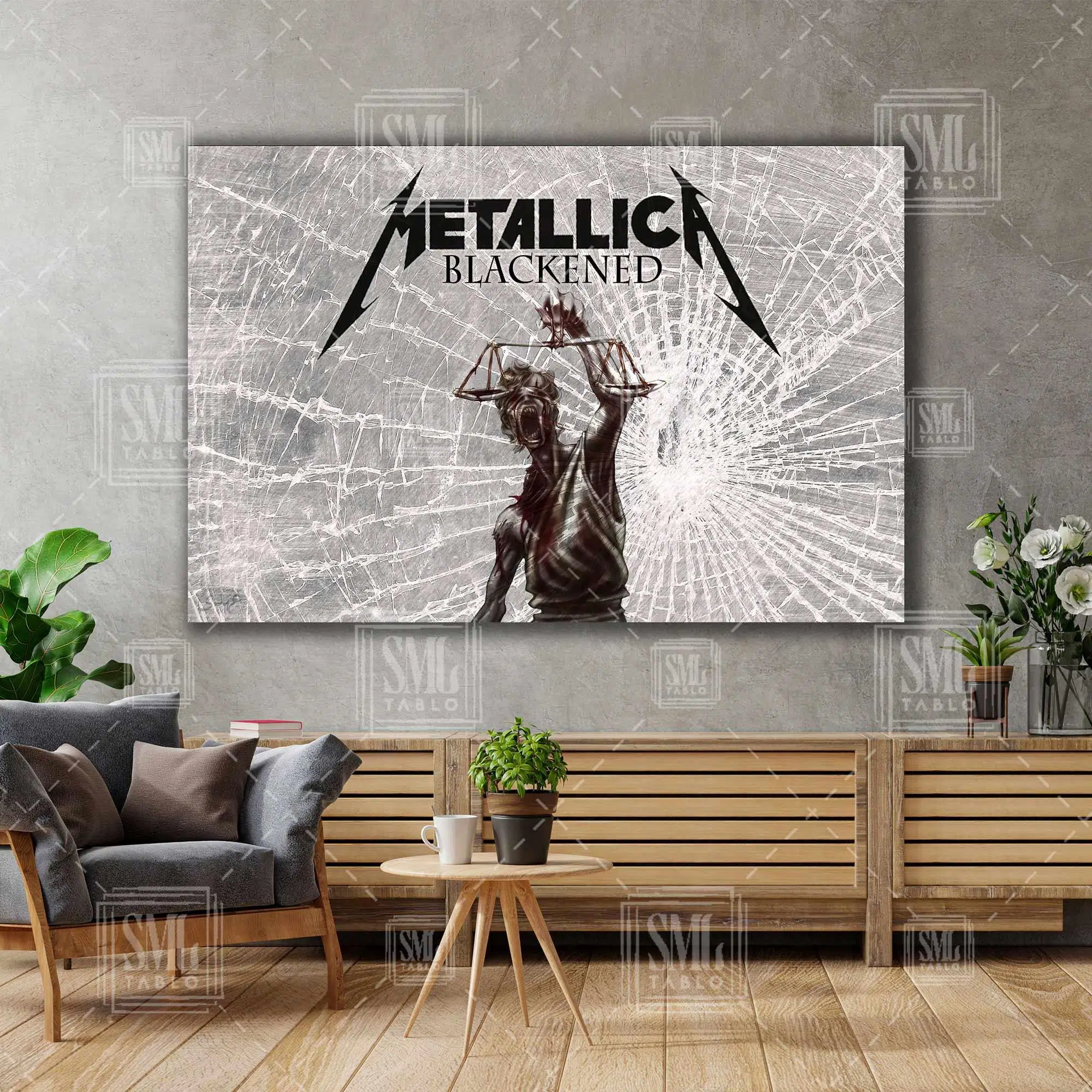 Metallica Gözü Kapalı Adalet Terazisini Taşıyan Zombi Kadın Rock Müzik Dekor Art Yatay Kanvas Tablo