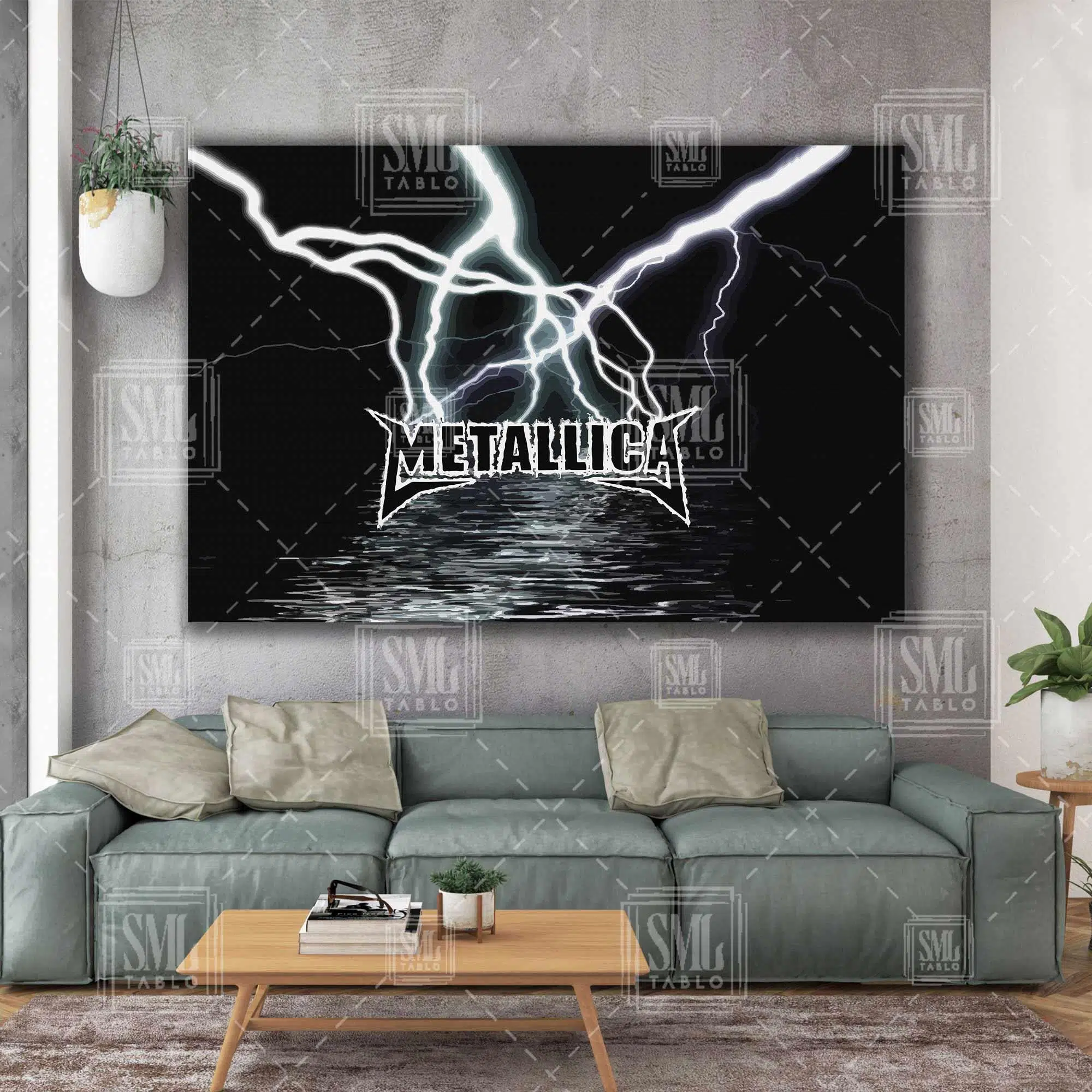 Metallica Yıldırım Şimşek Tasarımı Rock Müzik Yatay Kanvas Tablo