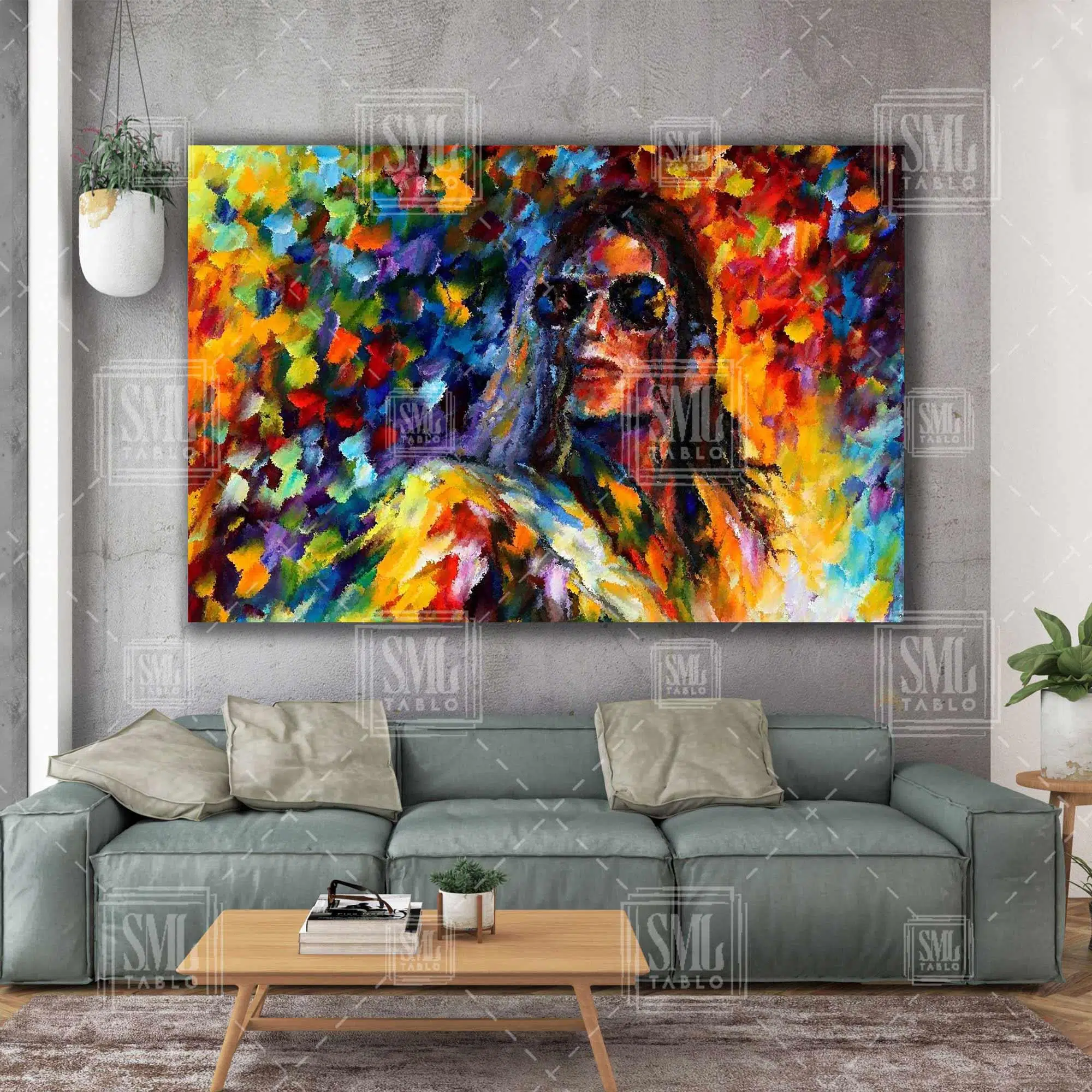 Michael Jackson Siyah Gözlülkü Rengarenk Dekor Müzik Sanat Yatay Kanvas Tablo