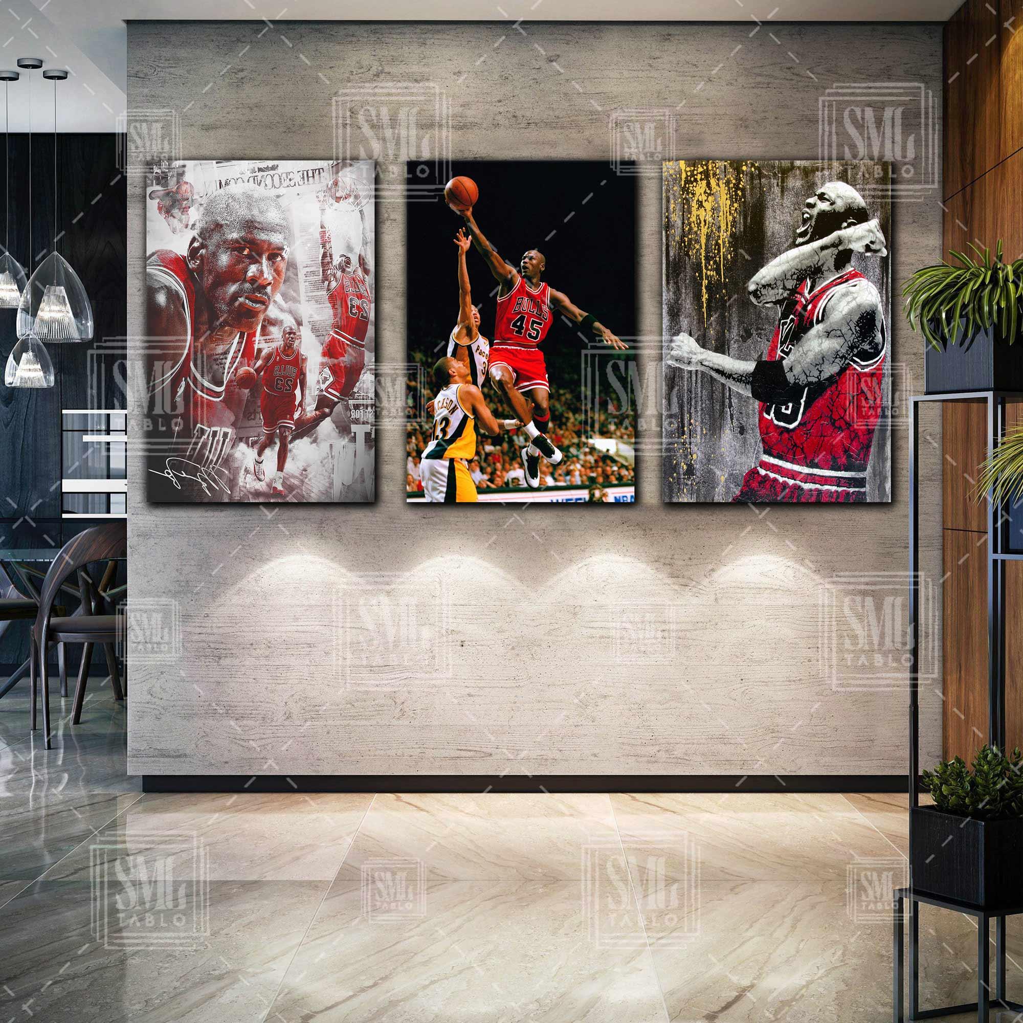 Michael Jordan Art Chicago Bulls Basketbol Kırmızı Forma Nba Üçlü Kombin 3 lü Set Kanvas Tablo Michael Jordan Art Chicago Bulls Basketbol Kırmızı Forma Nba Üçlü Kombin 3 lü Set Kanvas Tablo