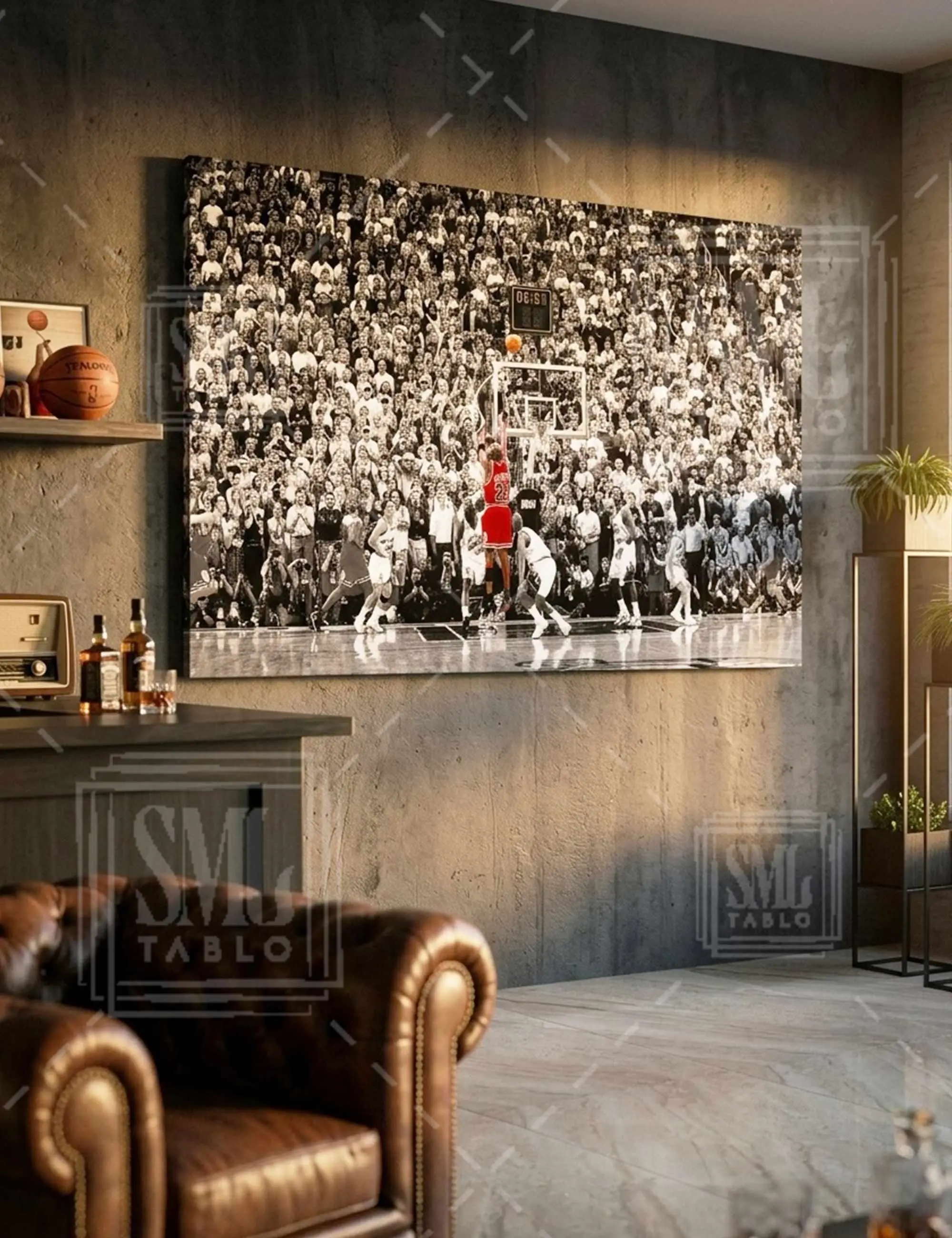 Michael Jordan Son Şut Efsanevi Basketbol Temalı Kırmızı Odaklı Yatay Kanvas Duvar Tablosu