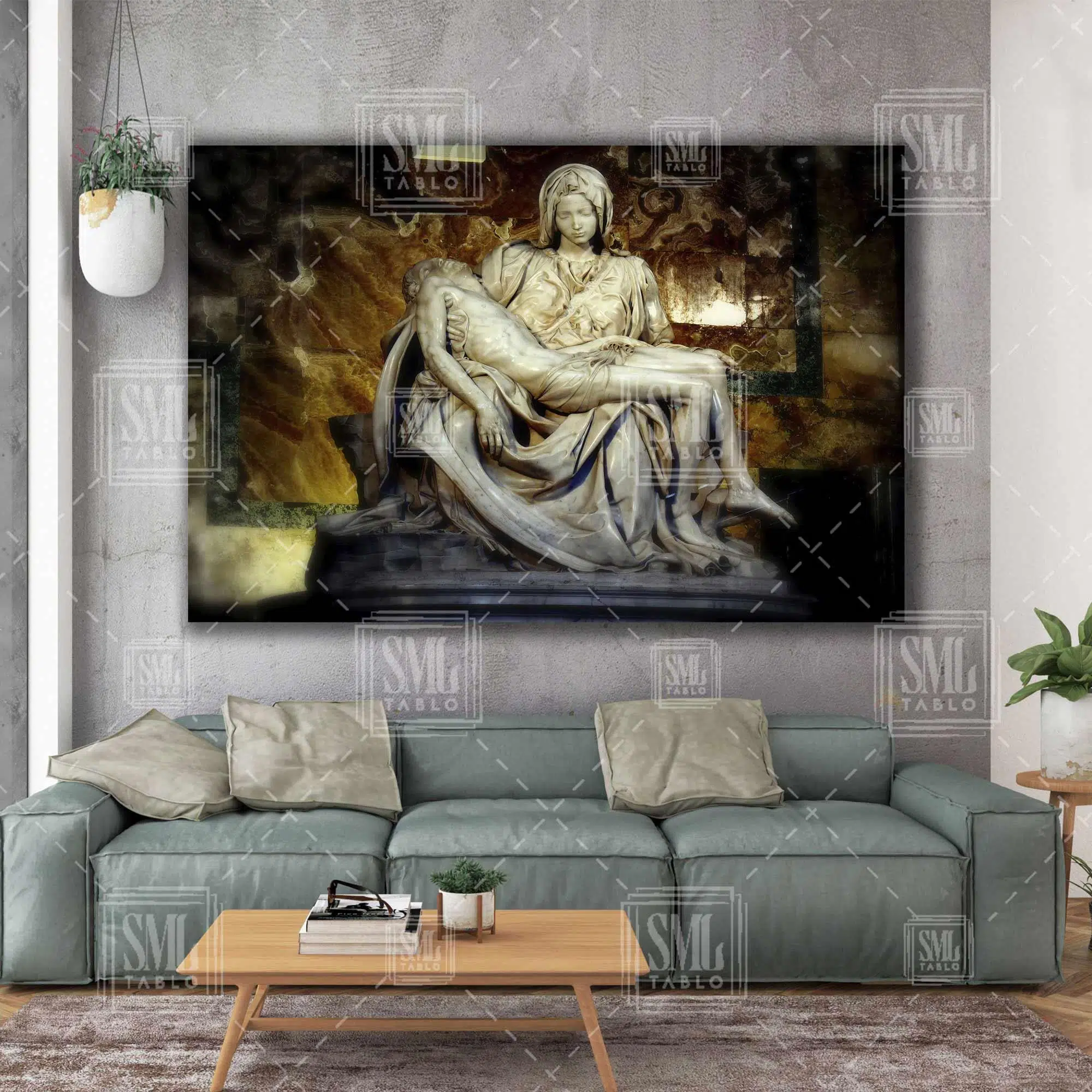Michelangelo Pieta Heykeli Meryem Ana Hz İsa Mermer Heykels Yatay Kanvas Tablo