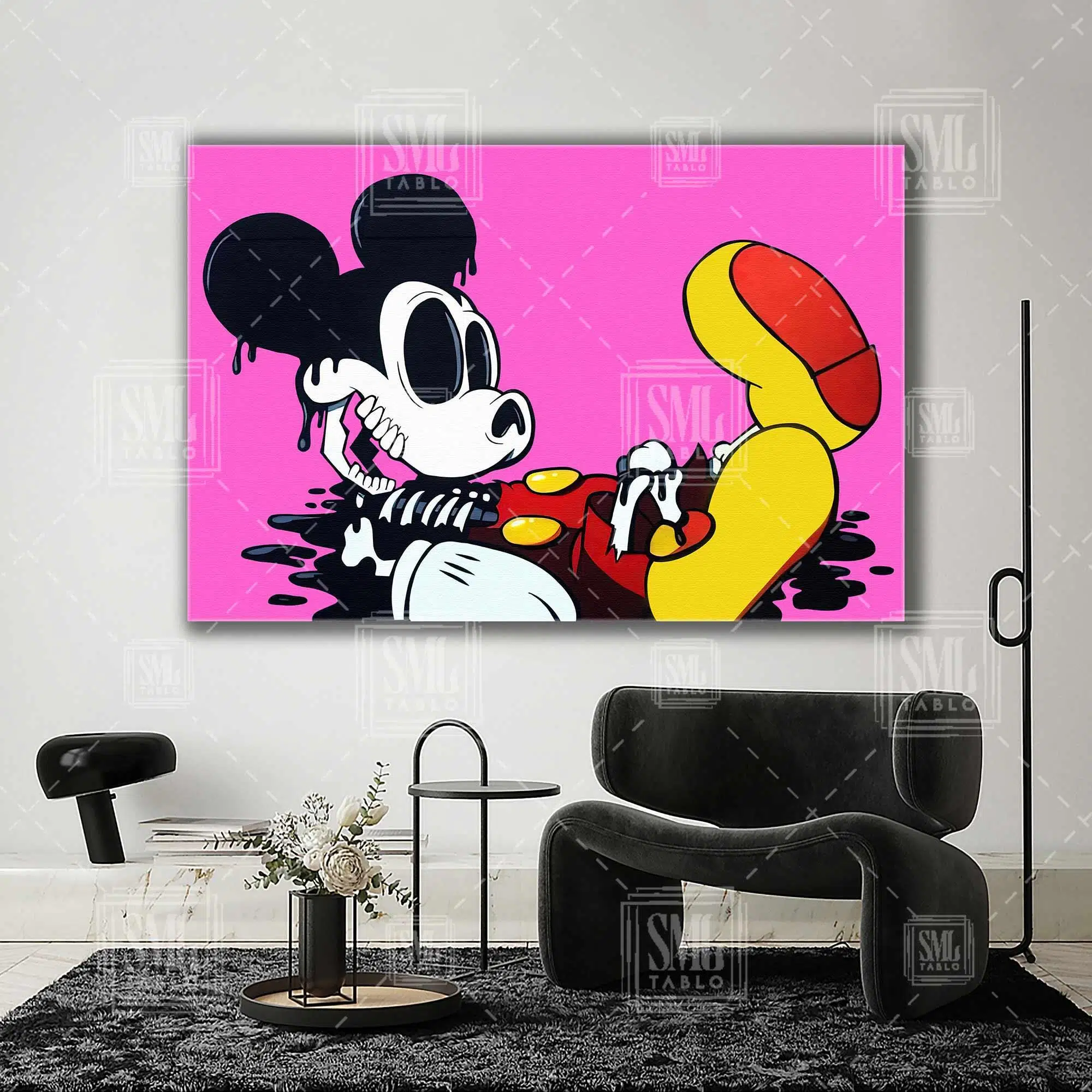 Mickey Fare Pembe Grafiti Yatay Kanvas Tablo