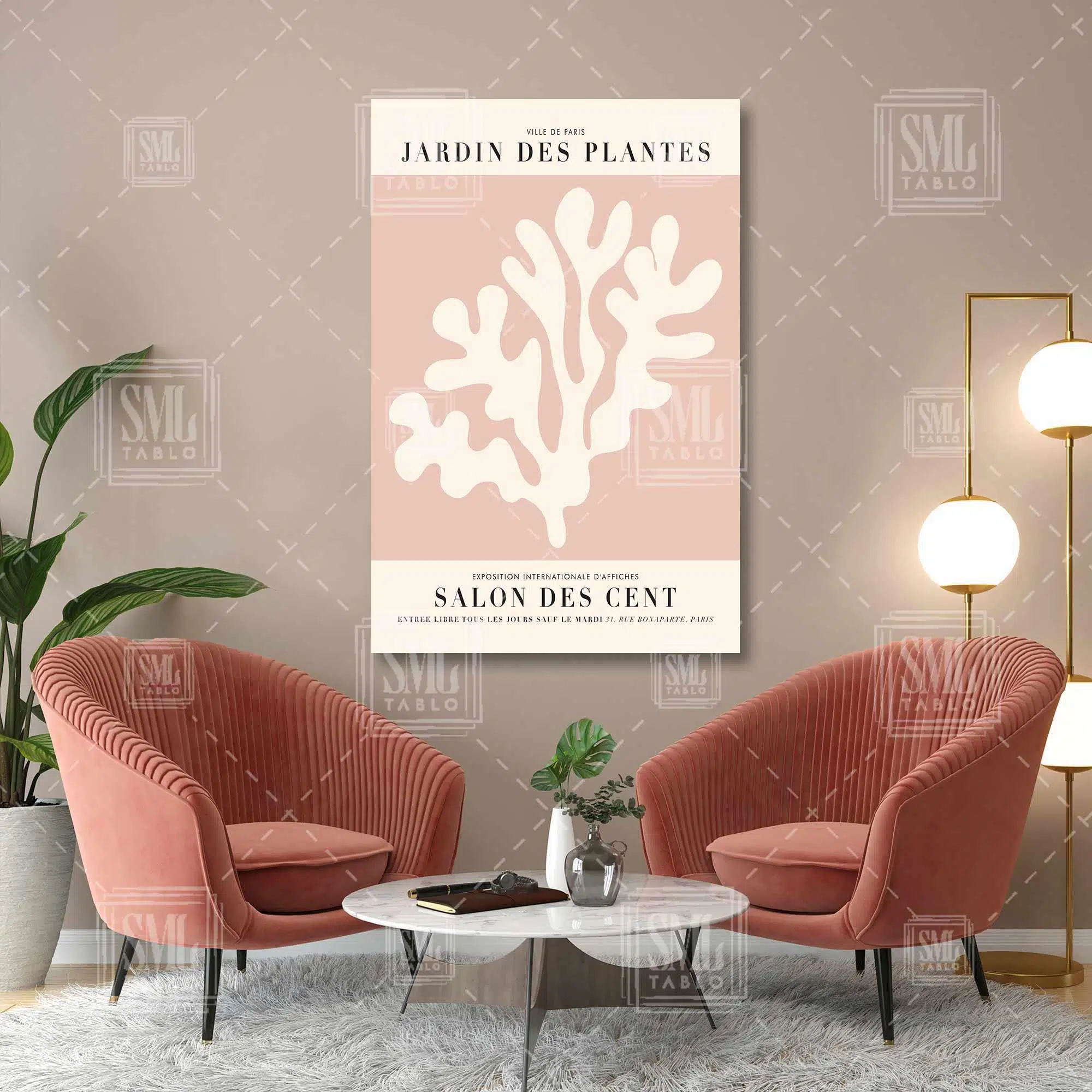 Minimal Boho Pembe Bitki Minimal Dikey Kanvas Tablo