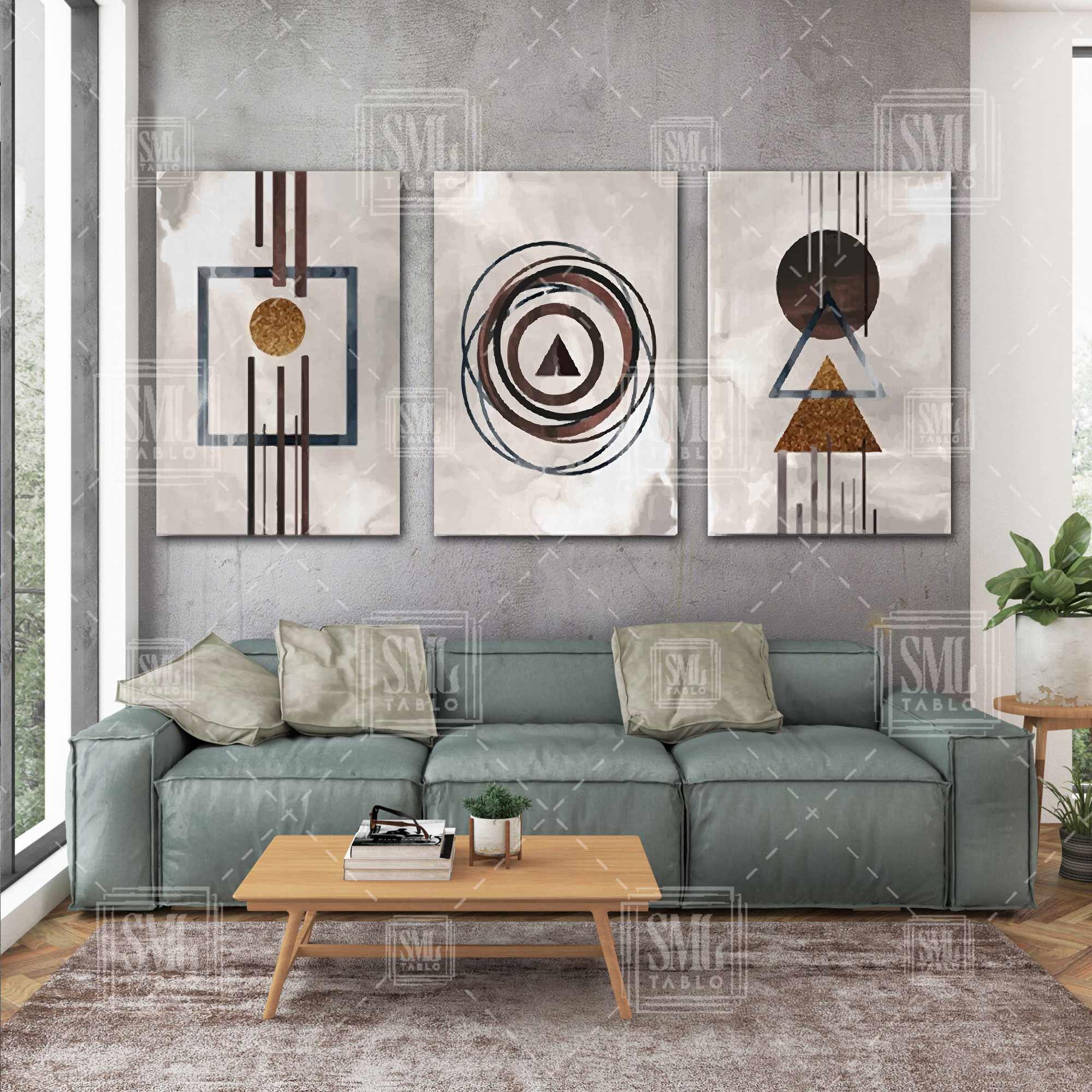 Modern Geometrik Şekiller Üçgen Yuvarlak Kare Dekor Üçlü Kombin 3 lü Set Kanvas Tablo Modern Geometrik Şekiller Üçgen Yuvarlak Kare Dekor Üçlü Kombin 3 lü Set Kanvas Tablo
