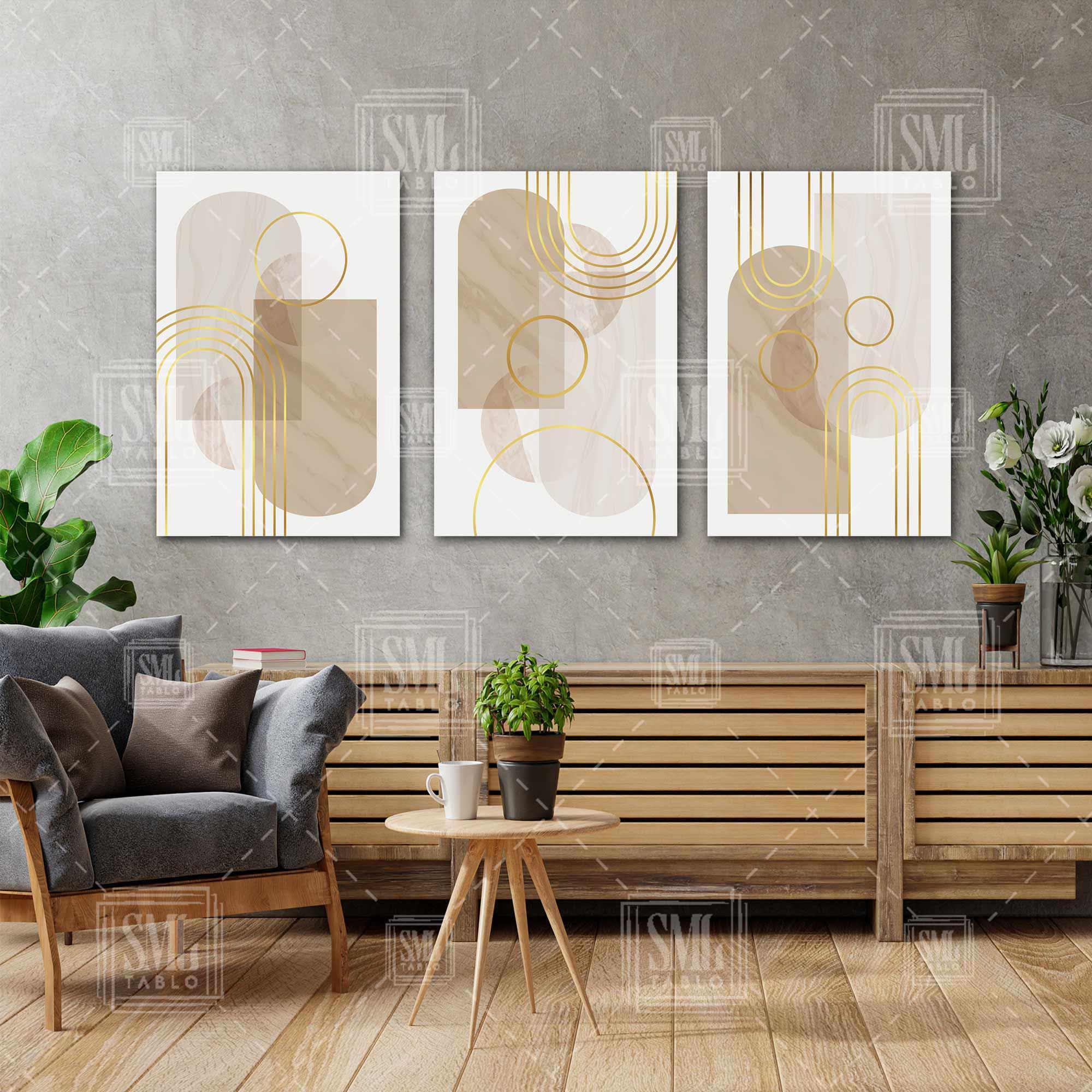 Modern Sanat Pastel Tonlar Ve Gold Dekor Üçlü Kombin 3 lü Set Kanvas Tablo Modern Sanat Pastel Tonlar Ve Gold Dekor Üçlü Kombin 3 lü Set Kanvas Tablo