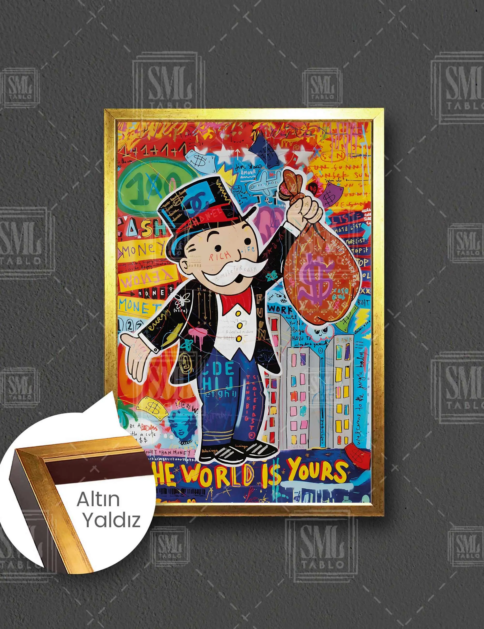 Monopoly Adam Bu Dünya Senin Banksy Sokak Sanatı Grafiti Çerçeveli Dikey Kanvas Tablo