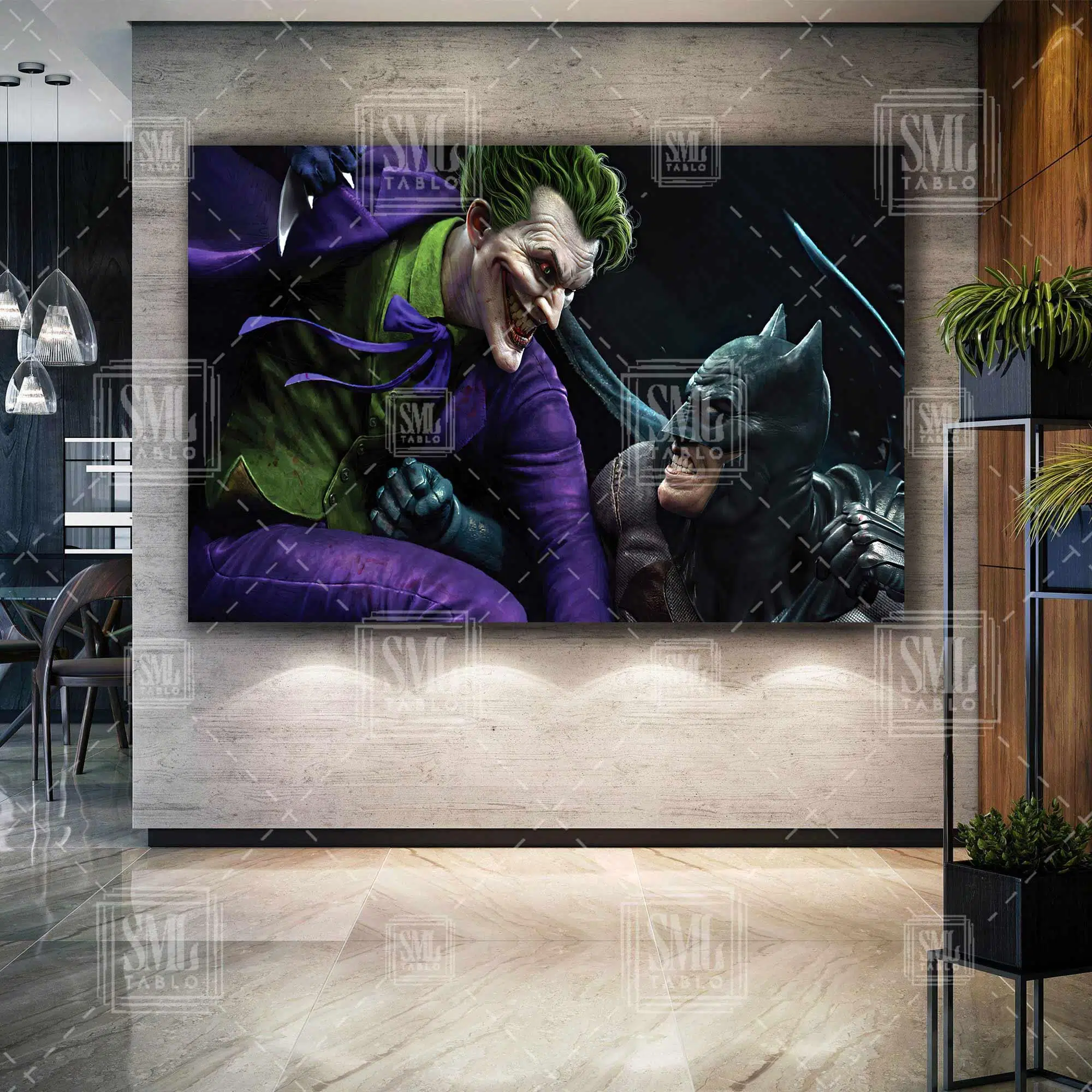 Mor Elbiseli Joker Ve Batman Sanat Film Dekor Yatay Kanvas Tablo