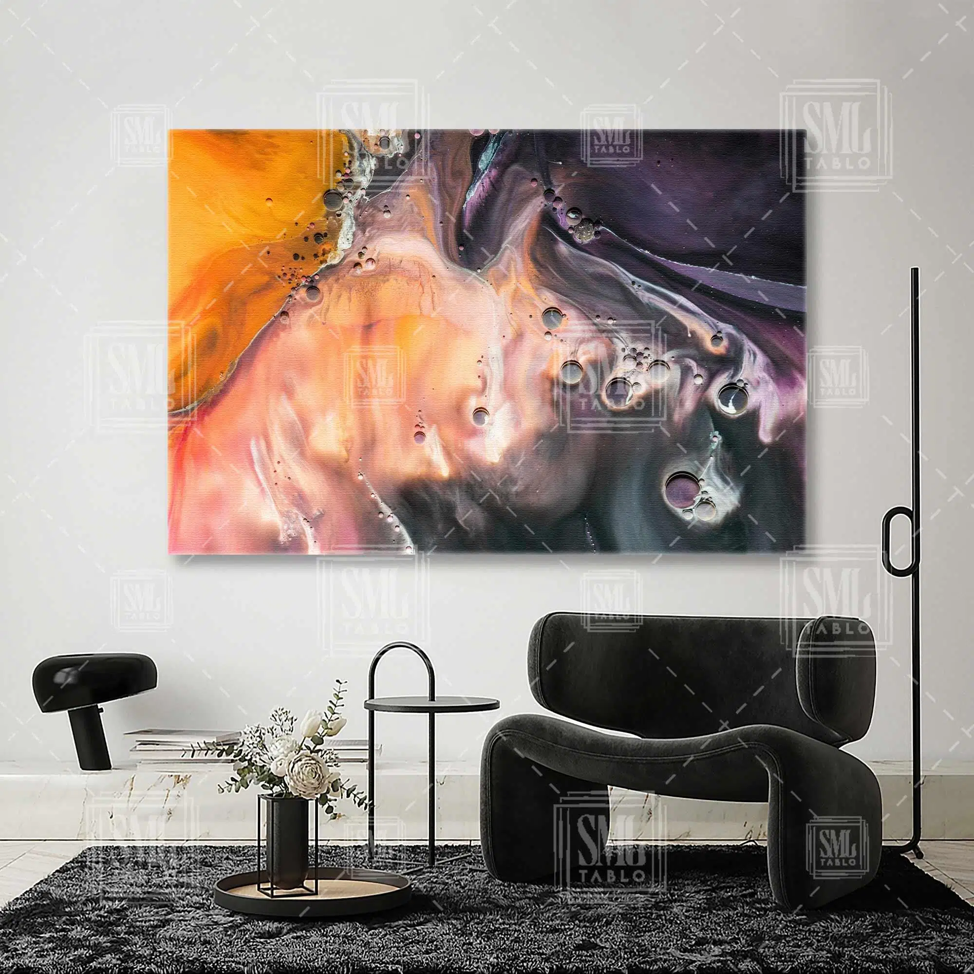 Mor Ve Turuncu Gezegen Görüntüsü Space View Yatay Kanvas Tablo