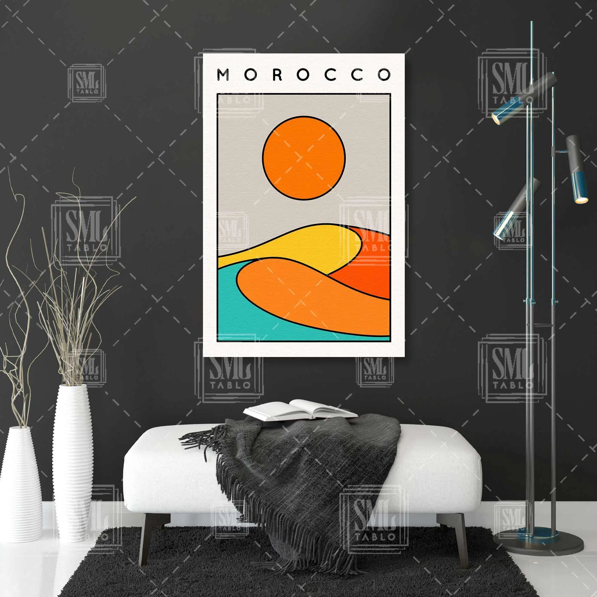 Morocco Çöl İlüstrasyonu Üzeri Yazılı Modern Dikey Kanvas Tablo