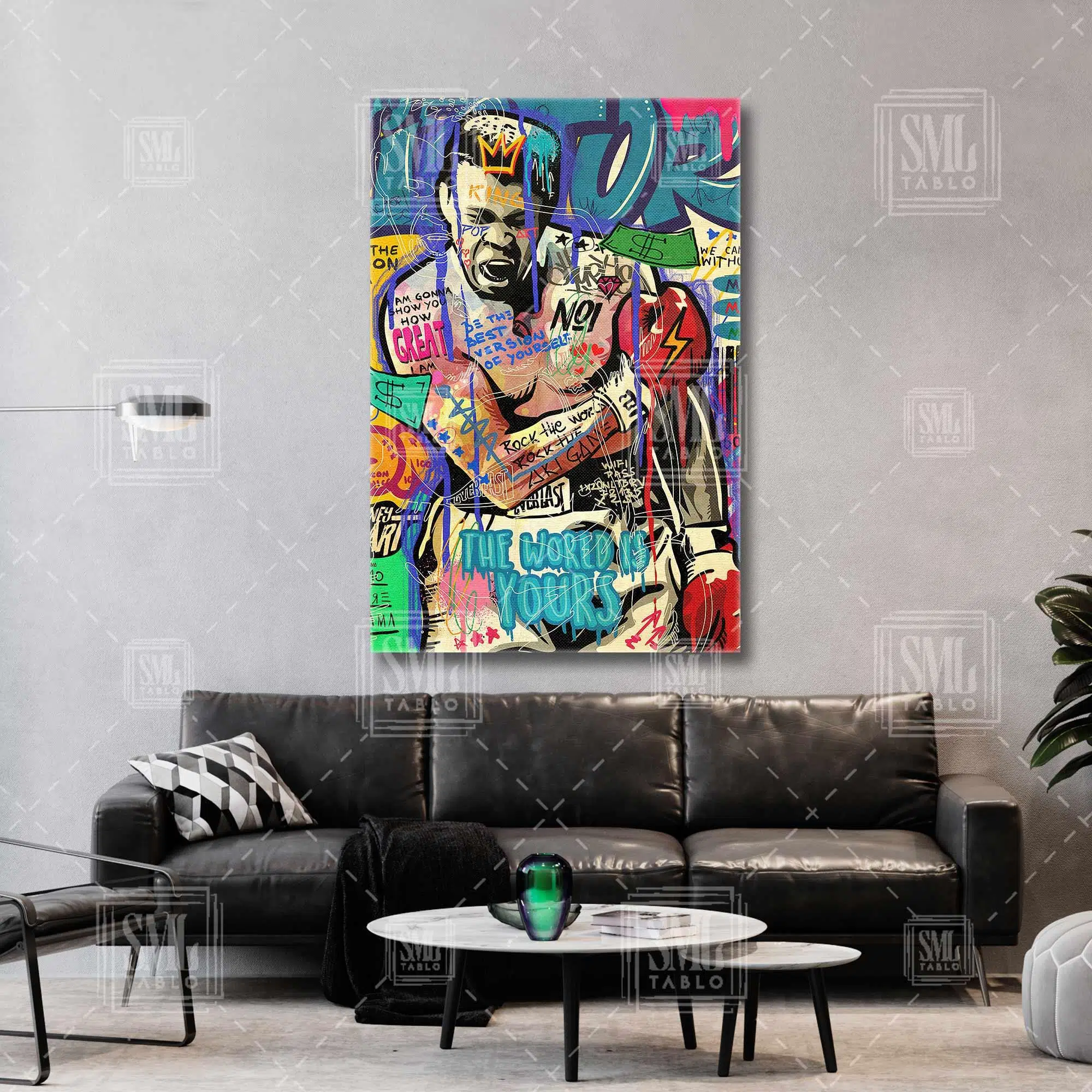 Muhammed Ali Boksör Boks Grafiti Dikey Kanvas Tablo