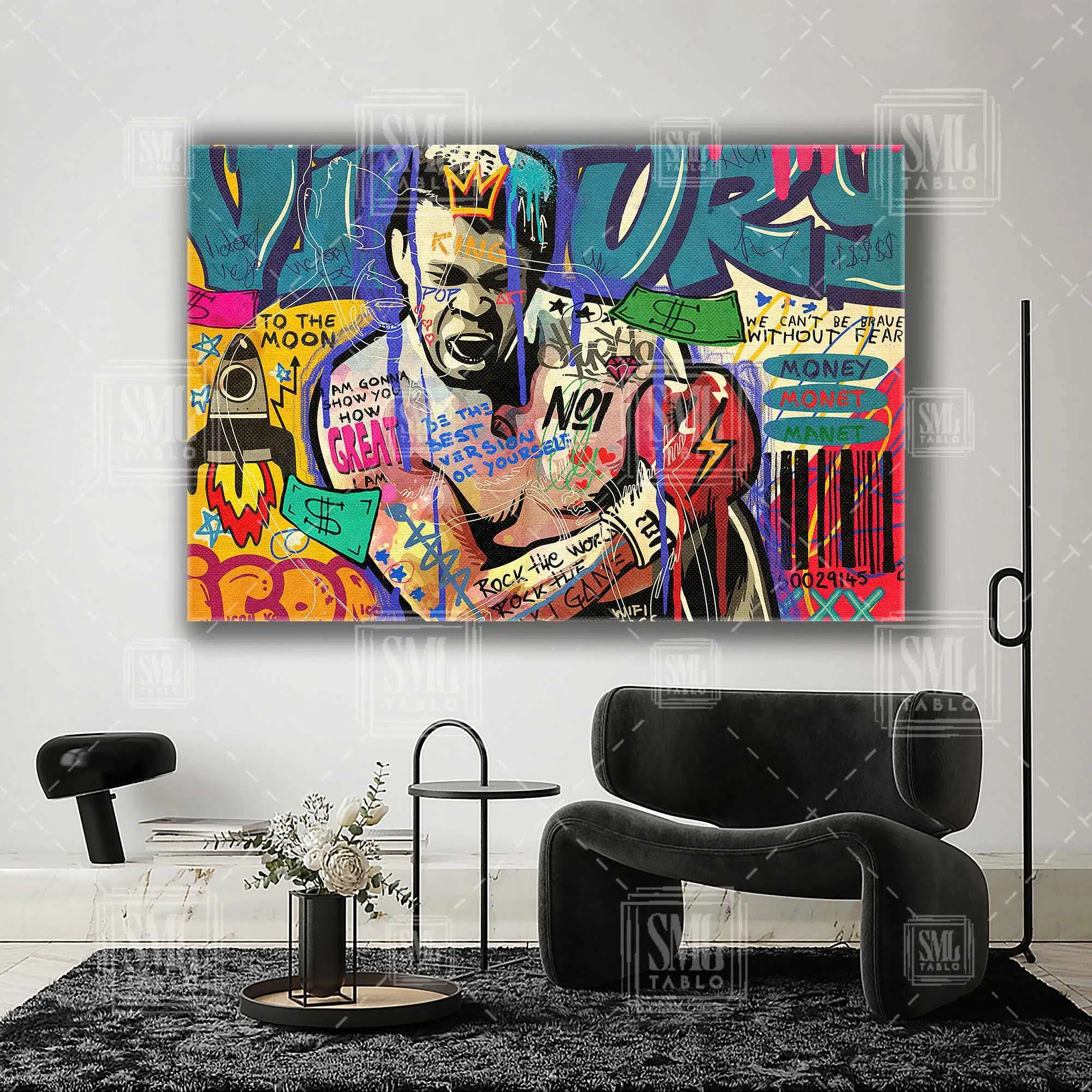 Muhammed Ali Boksör Boks Grafiti Yatay Kanvas Tablo