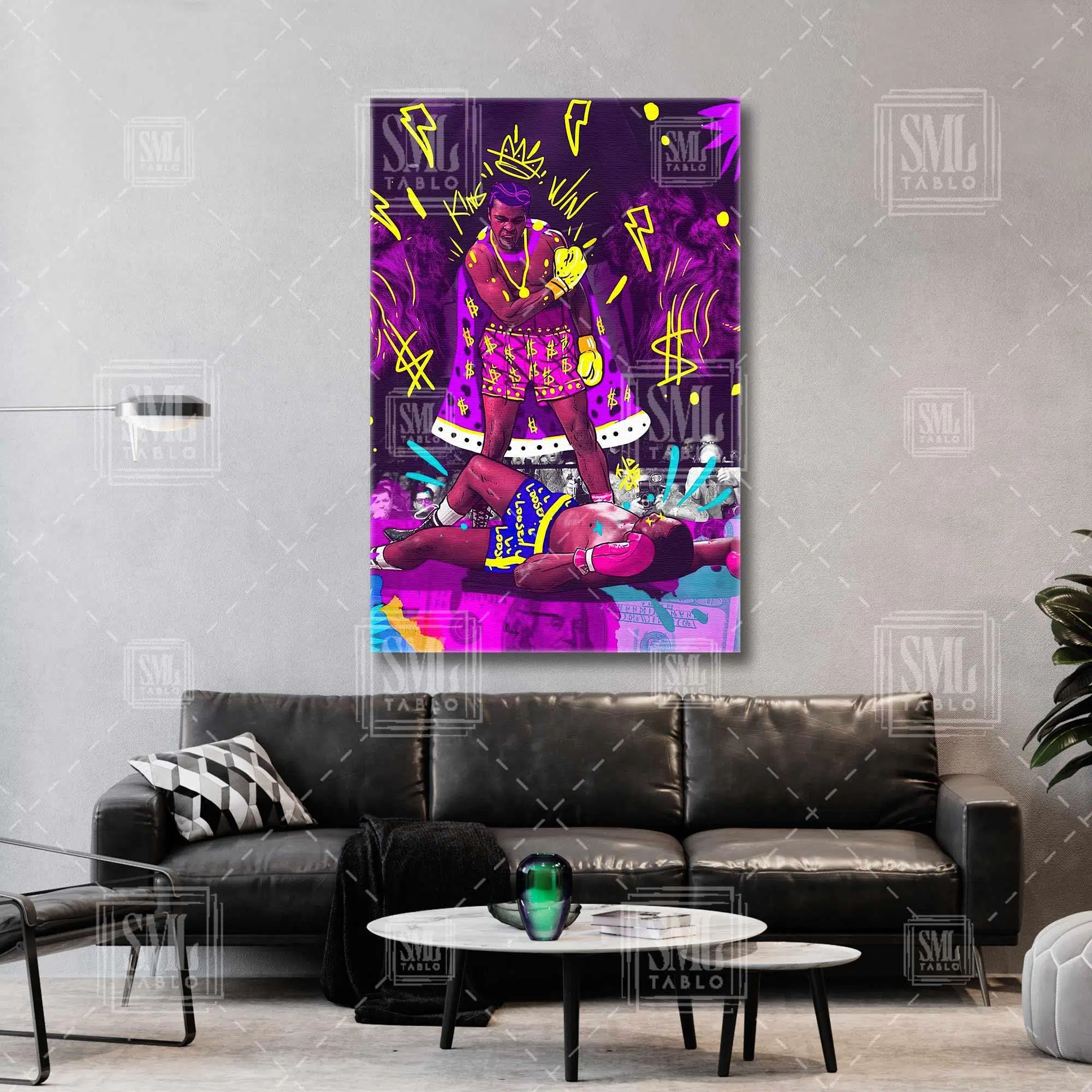 Muhammed Ali Boksör Grafiti King Win Dikey Kanvas Tablo