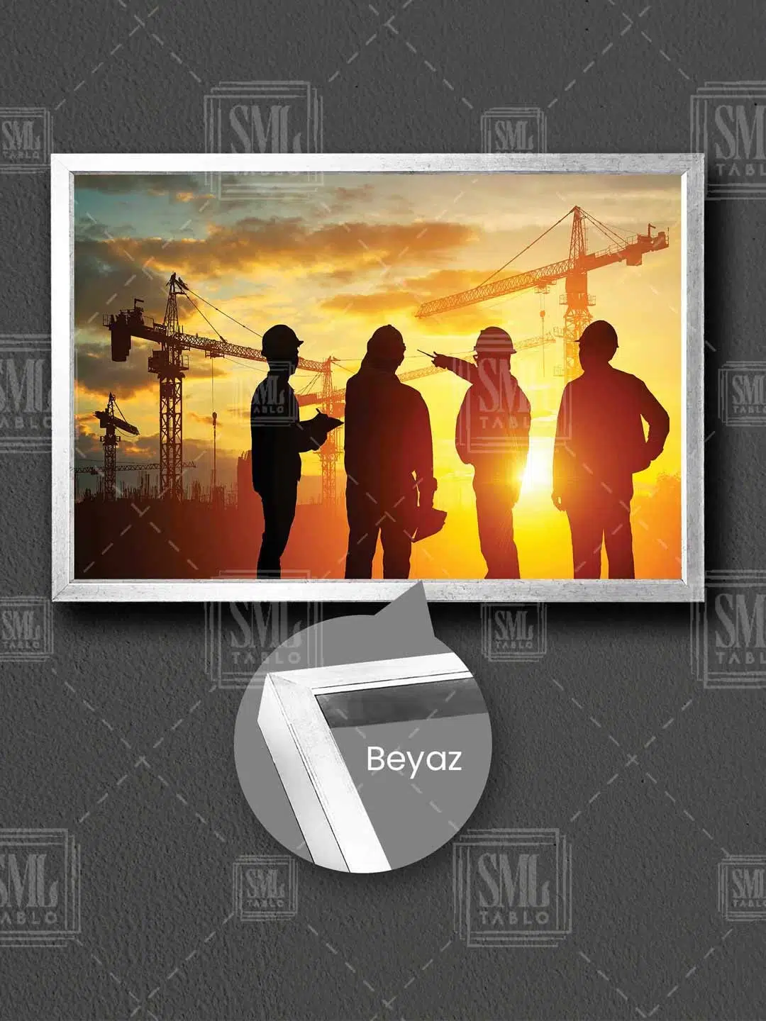 Mühendislik Ofisi İnşaat Mühendisliği Construction Bina Çerçeveli Yatay Kanvas Tablo - Beyaz