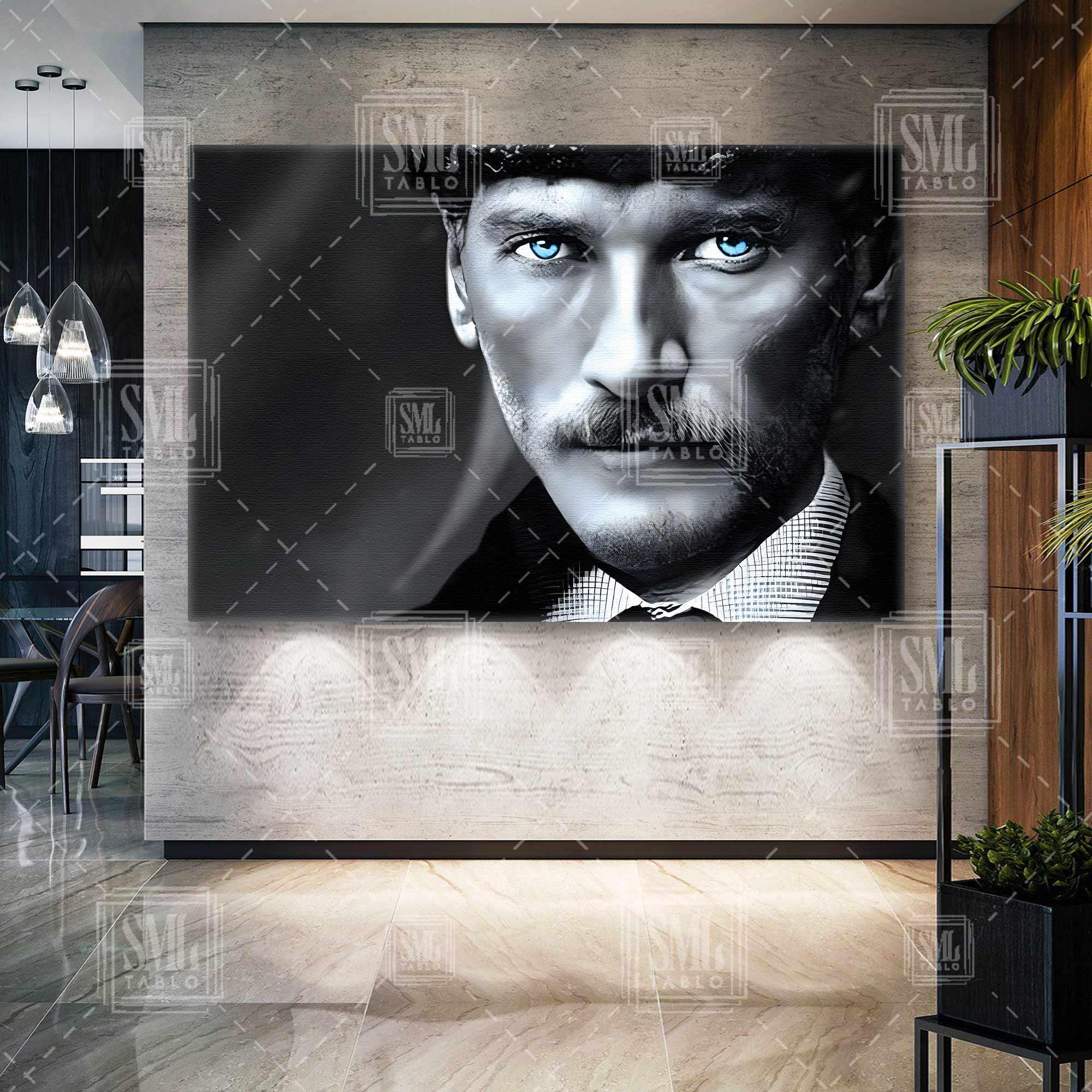 Mustafa Kemal Atatürk Bir Çift Mavi Göz Yatay Kanvas Tablo Mustafa Kemal Atatürk Bir Çift Mavi Göz Yatay Kanvas Tablo