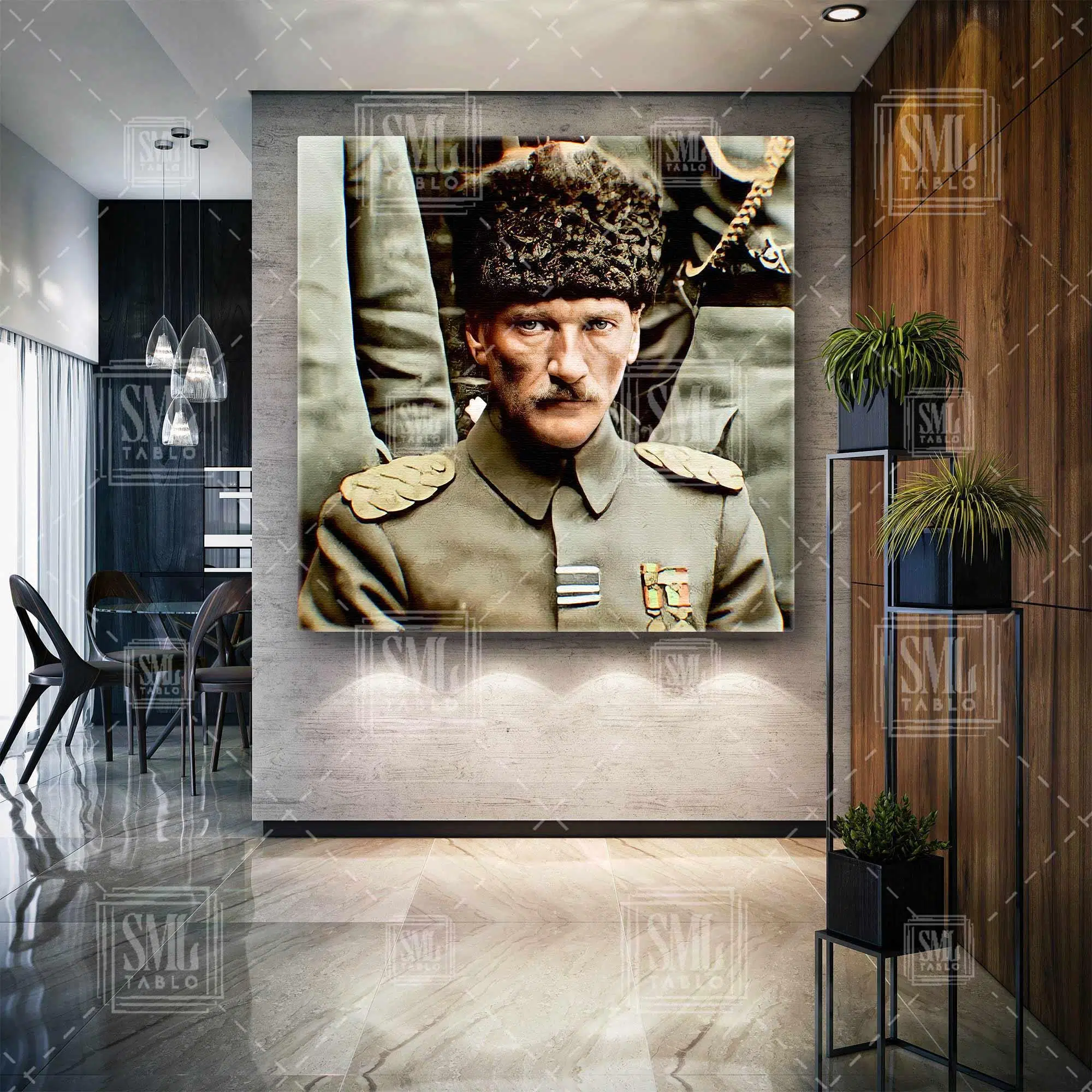Mustafa Kemal Atatürk Büyük Komutan Portre Kare Kanvas Tablo