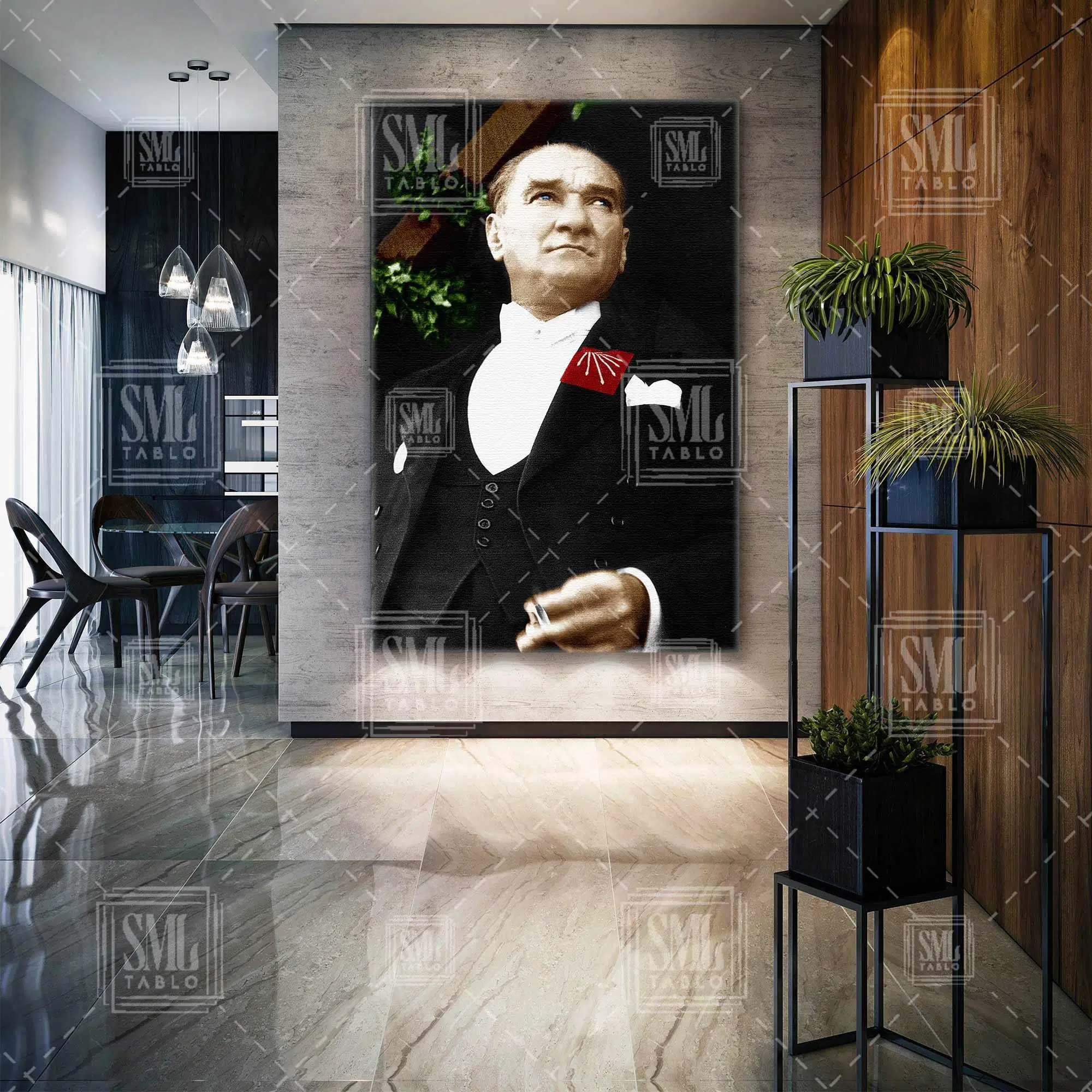 Mustafa Kemal Atatürk Chp Yaka Mendili Dikey Kanvas Tablo