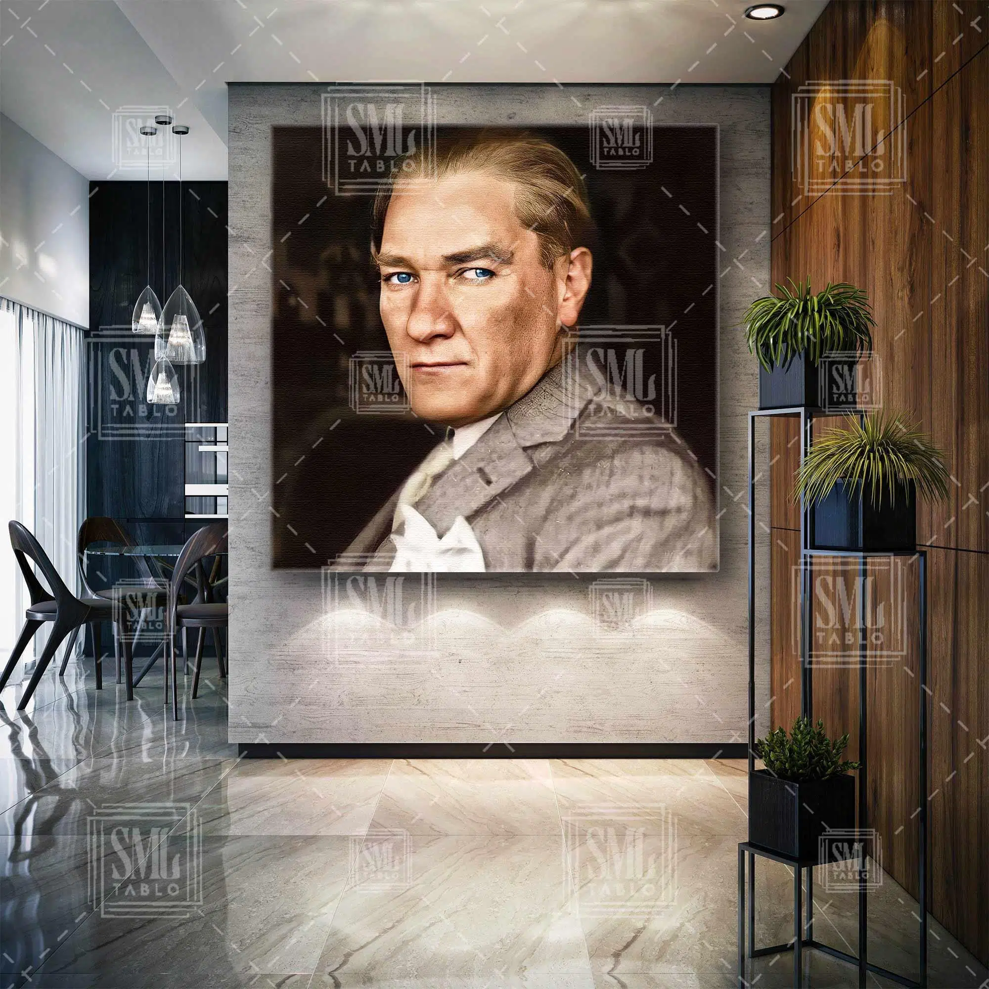 Mustafa Kemal Atatürk Derin Bakışlı Portre Kare Kanvas Tablo