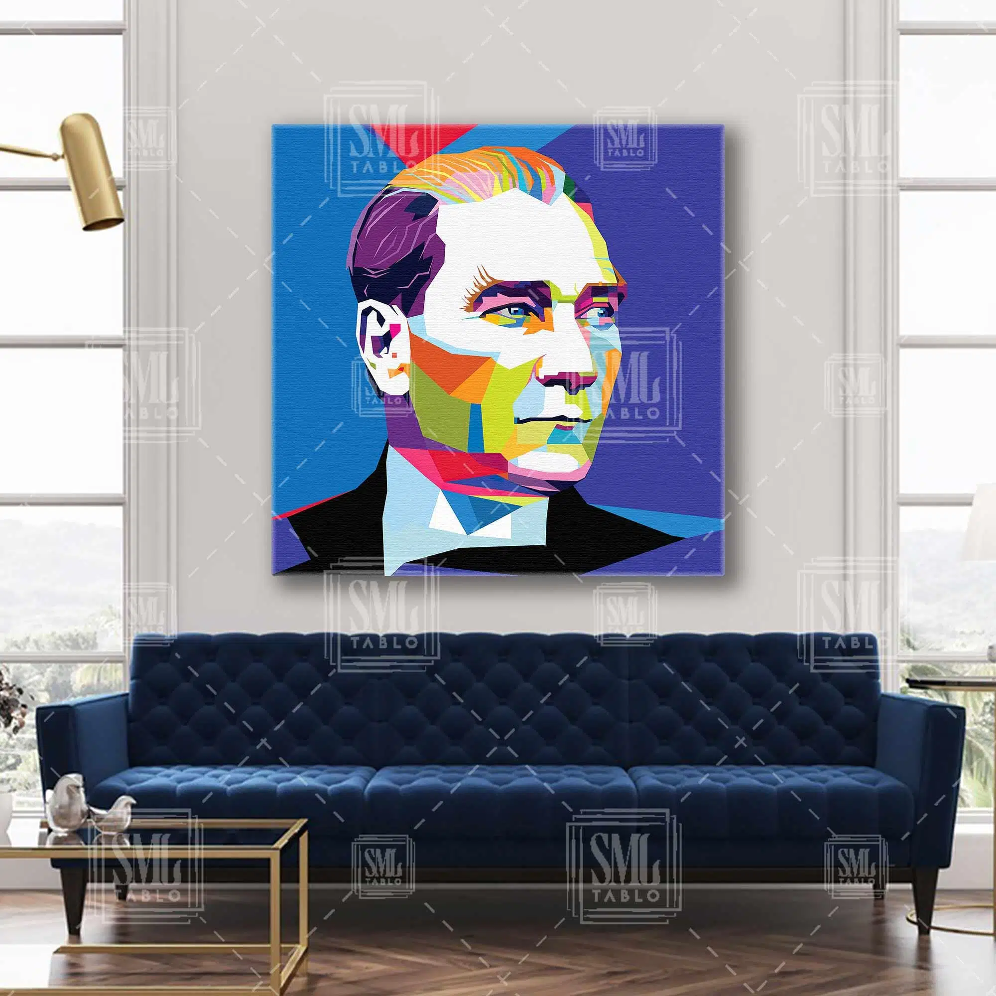 Mustafa Kemal Atatürk İlüstrasyonu Kare Kanvas Tablo