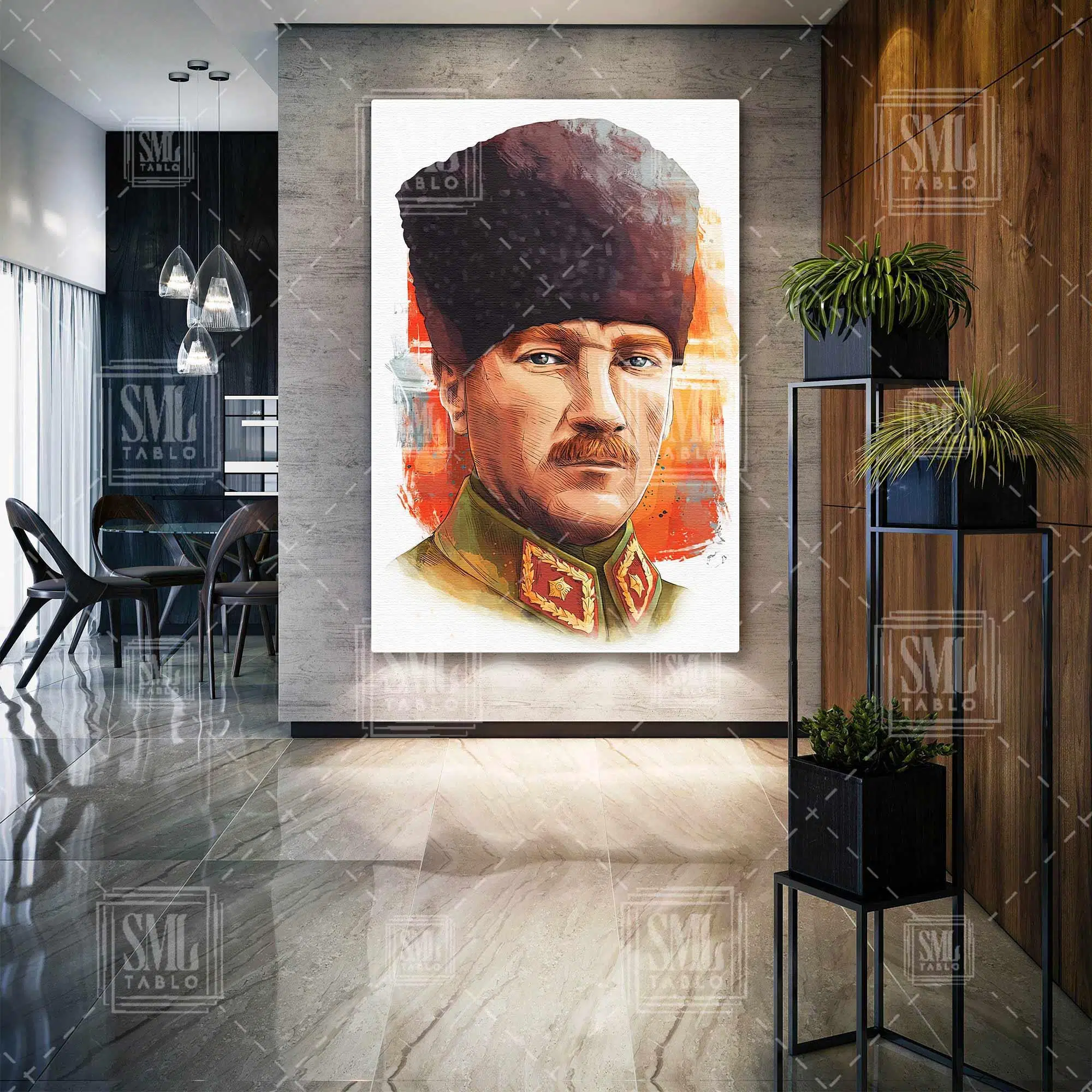 Mustafa Kemal Atatürk Kalpaklı İlüstrasyon Dikey Kanvas Tablo
