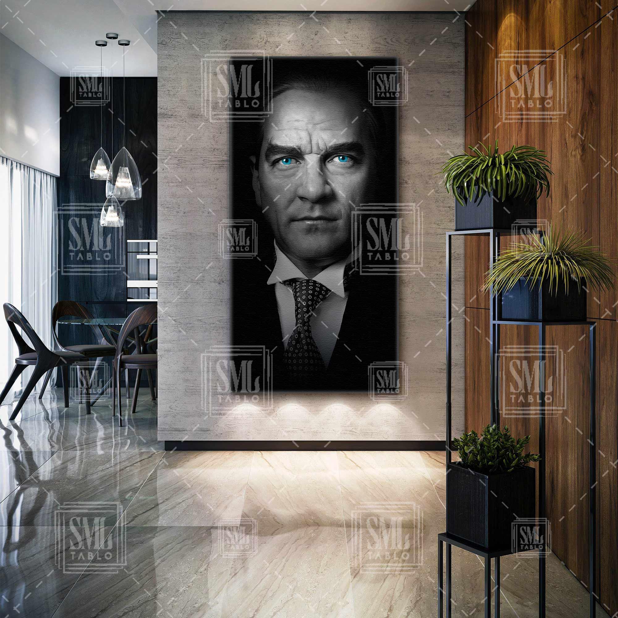 Mustafa Kemal Atatürk Karizmatik Mavi Gözler Boyuna Dikey Kanvas Tablo Mustafa Kemal Atatürk Karizmatik Mavi Gözler Boyuna Dikey Kanvas Tablo