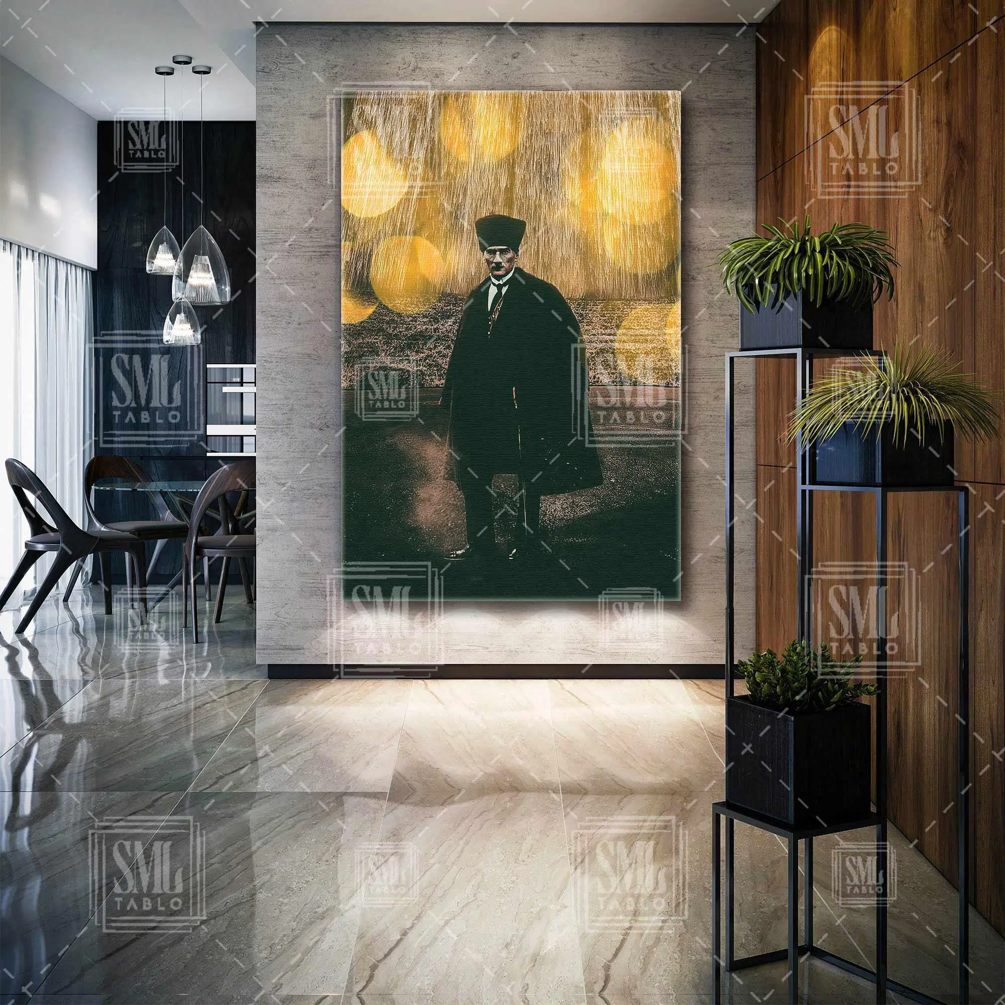 Mustafa Kemal Atatürk Orman İçinde Işık Yansımaları Dikey Kanvas Tablo