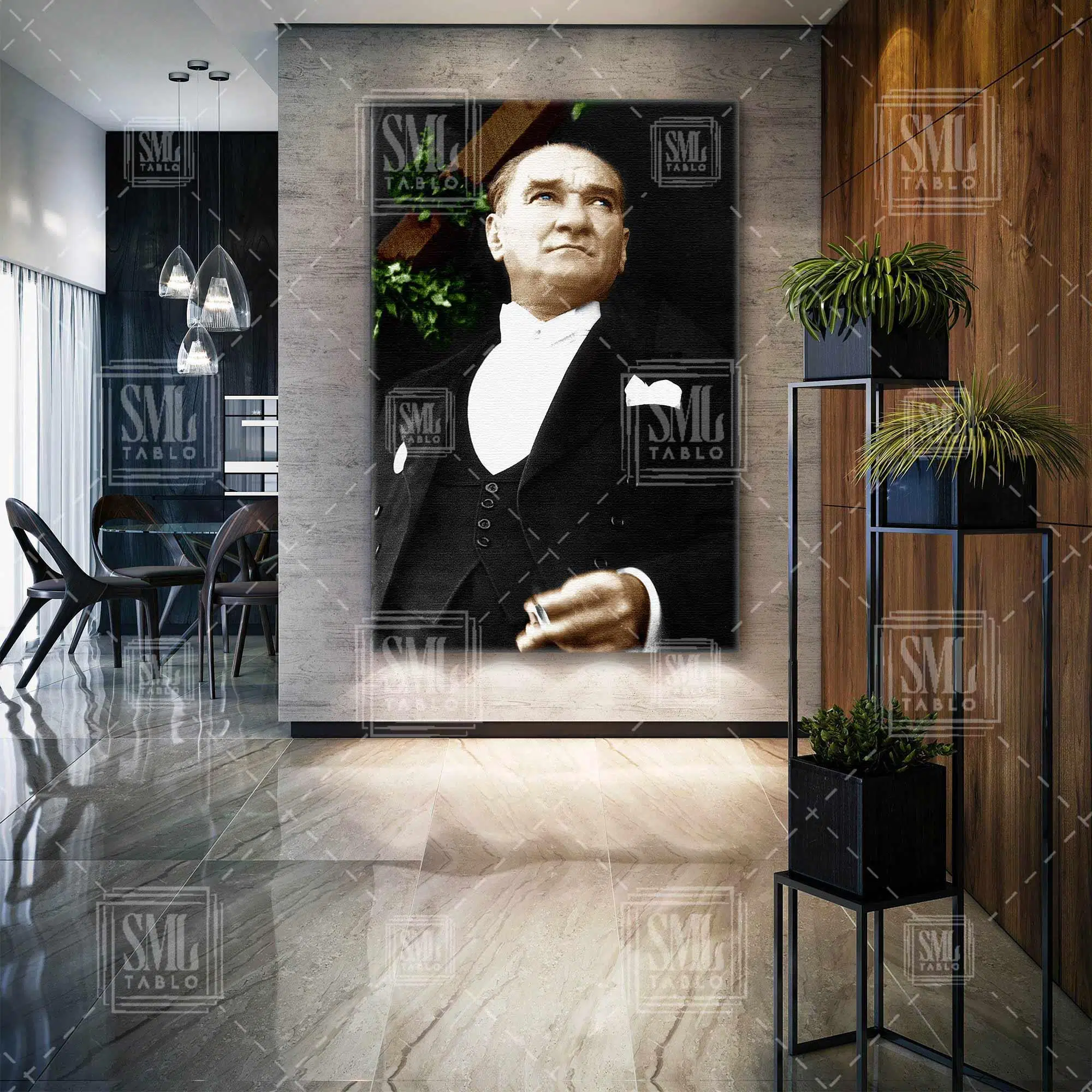 Mustafa Kemal Atatürk Renklendirilmiş Portre Dikey Kanvas Tablo