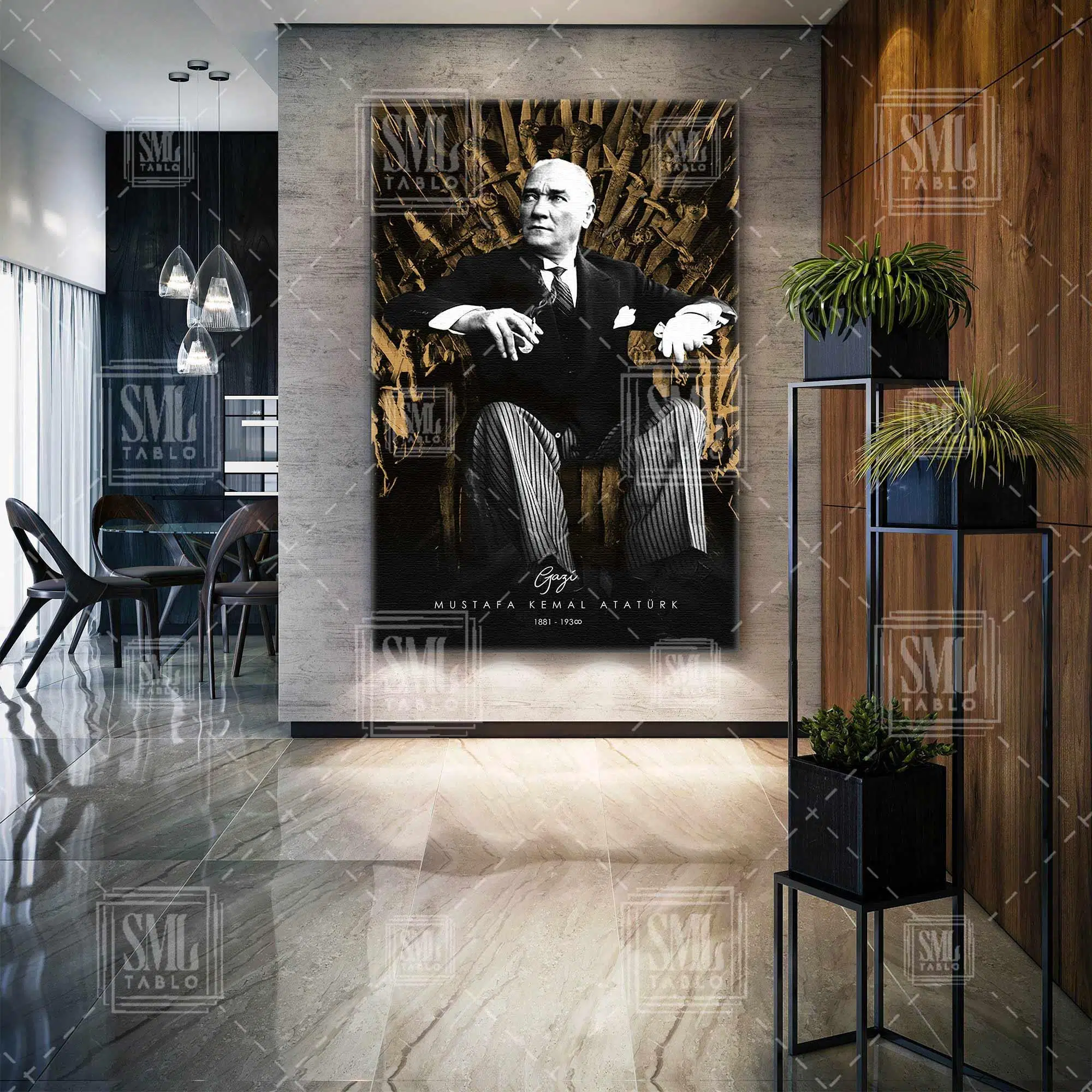 Mustafa Kemal Atatürk Taht Dikey Kanvas Tablo