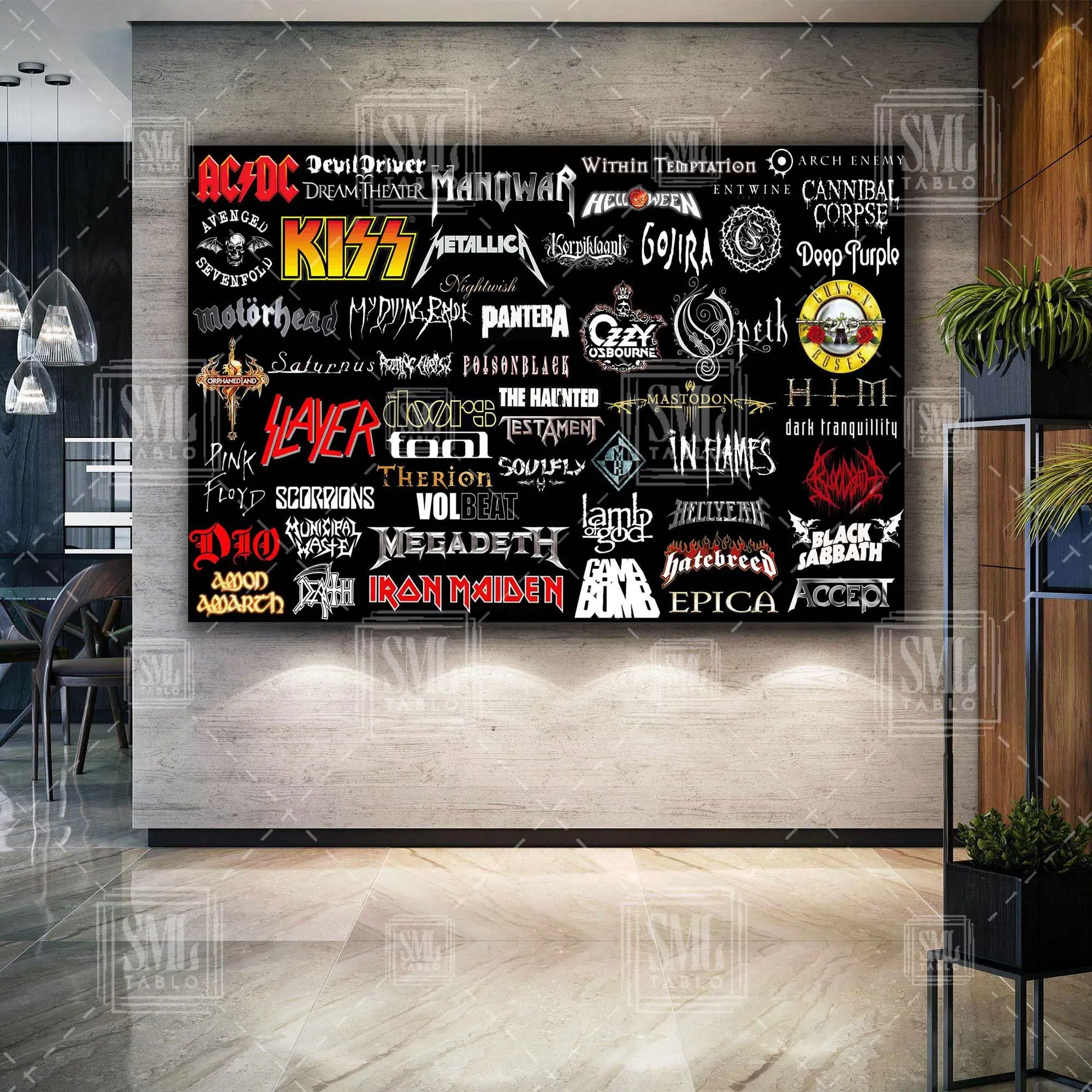 Müzik Grubları Ve Amblemleri Rock Müzik Sanat Simge Dekor Yatay Kanvas Tablo