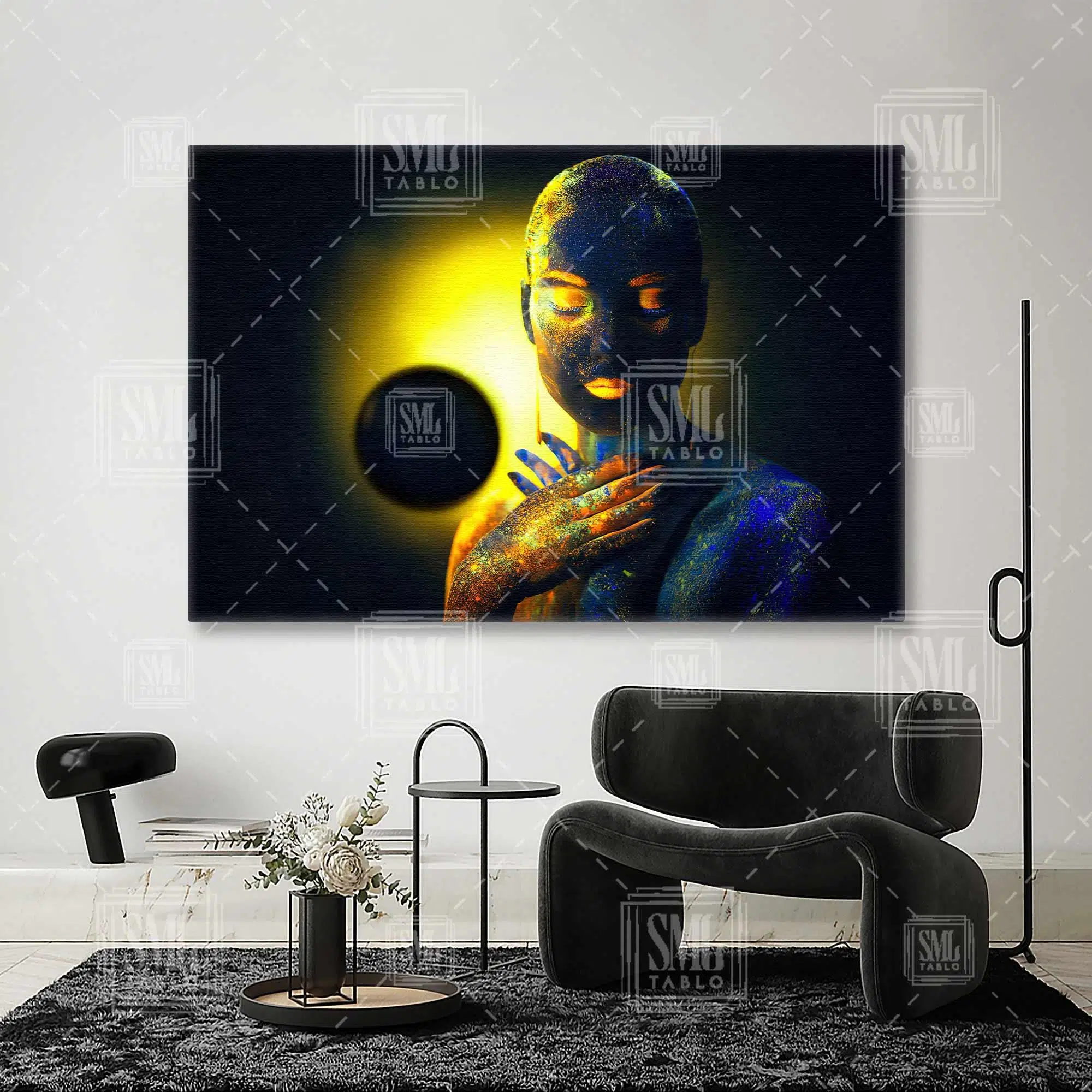 Neon Makyajlı Kadın Yatay Kanvas Tablo