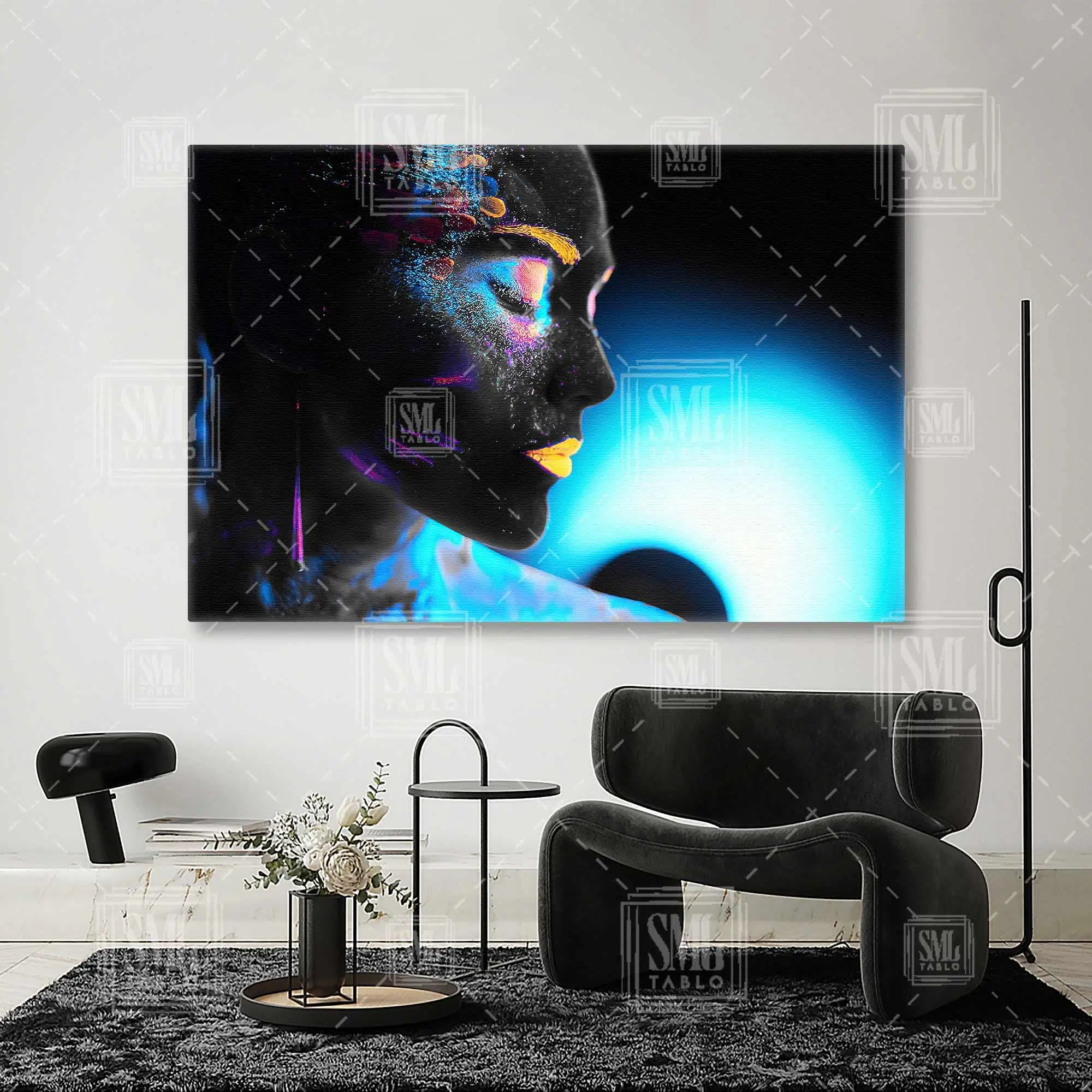 Neon Makyajlı Model Yatay Kanvas Tablo