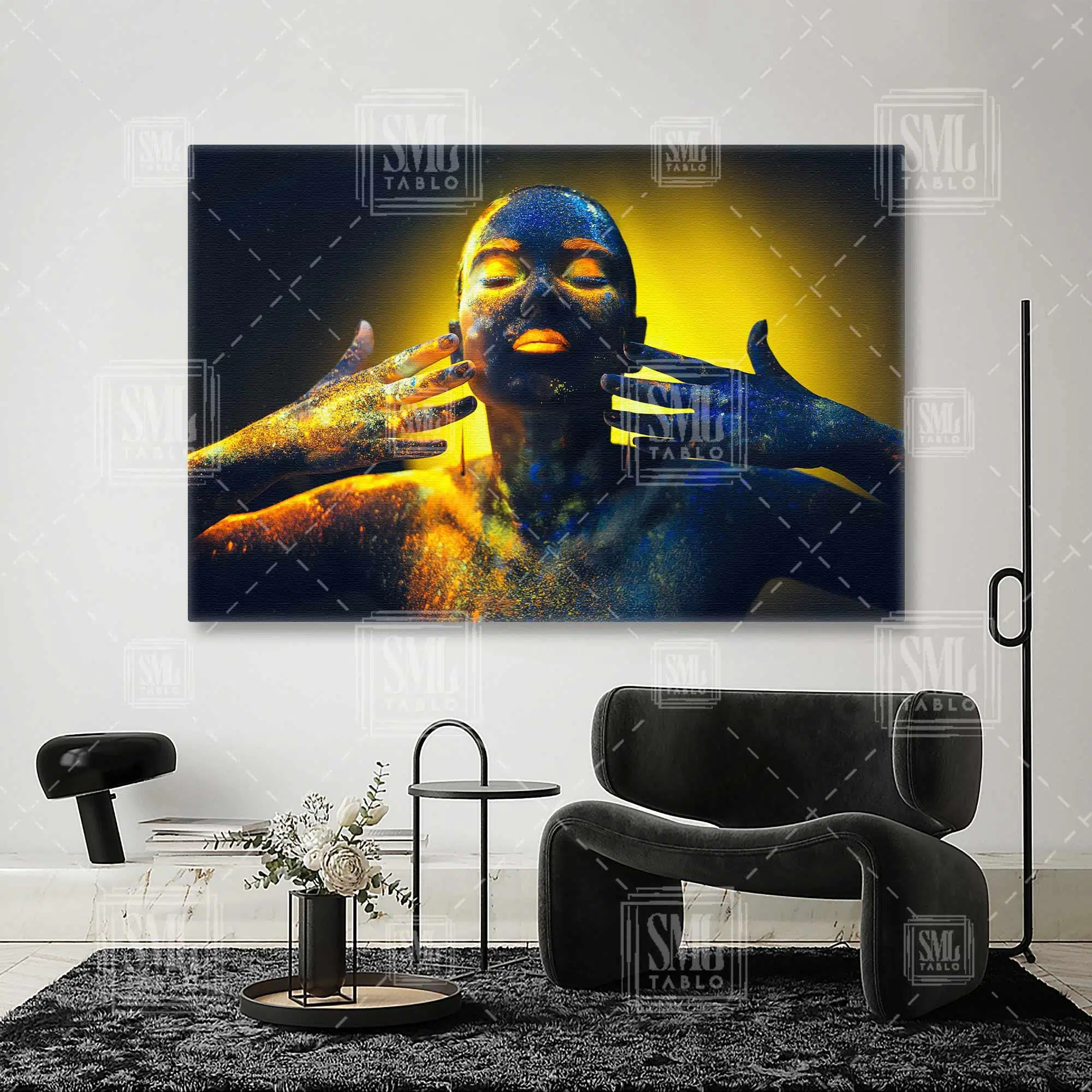 Neon Makyajlı Kadın Yatay Kanvas Tablo
