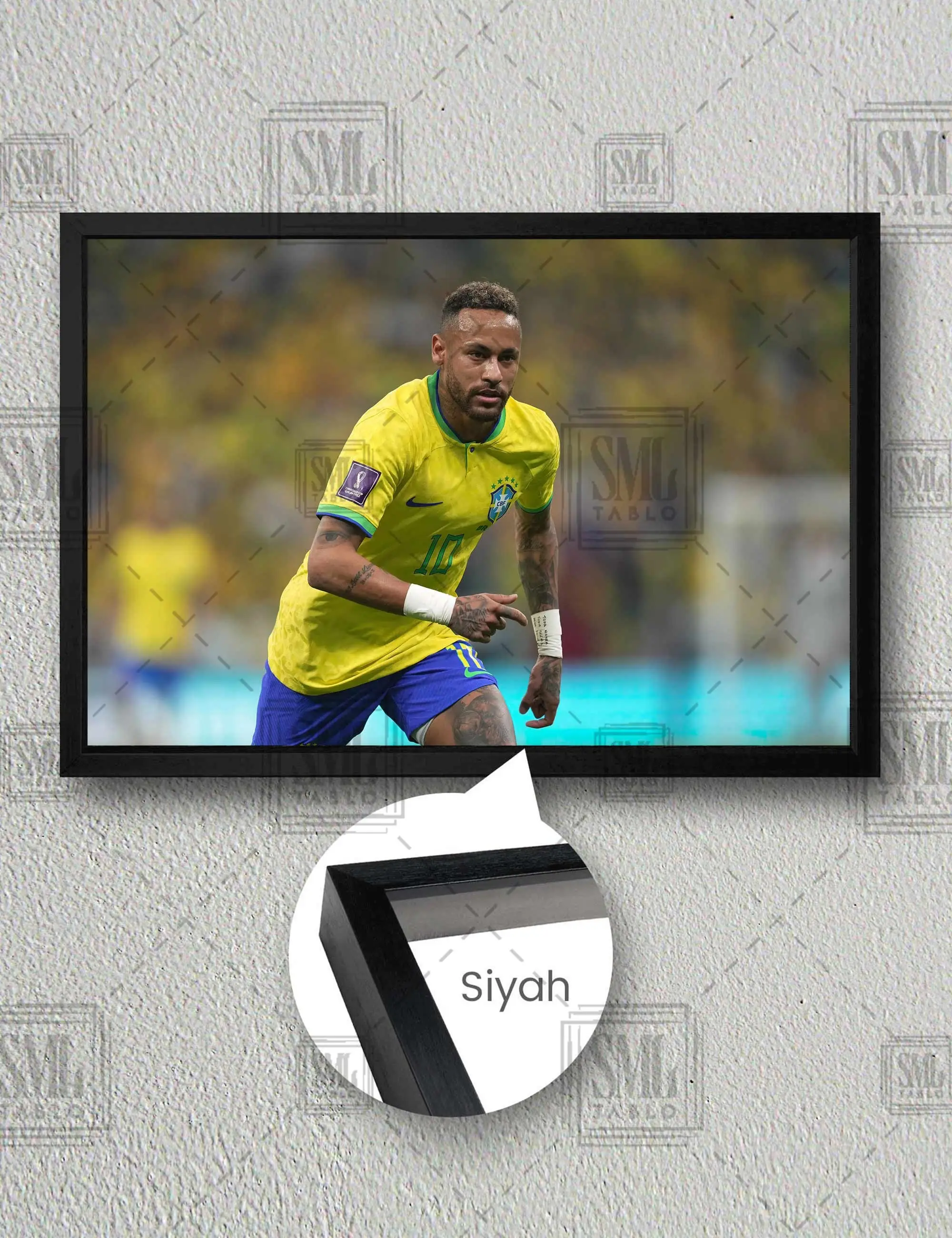 Neymar Jr Brasil PSG Brezilya Futbol 10 Numara Çerçeveli Yatay Kanvas Tablo - Siyah