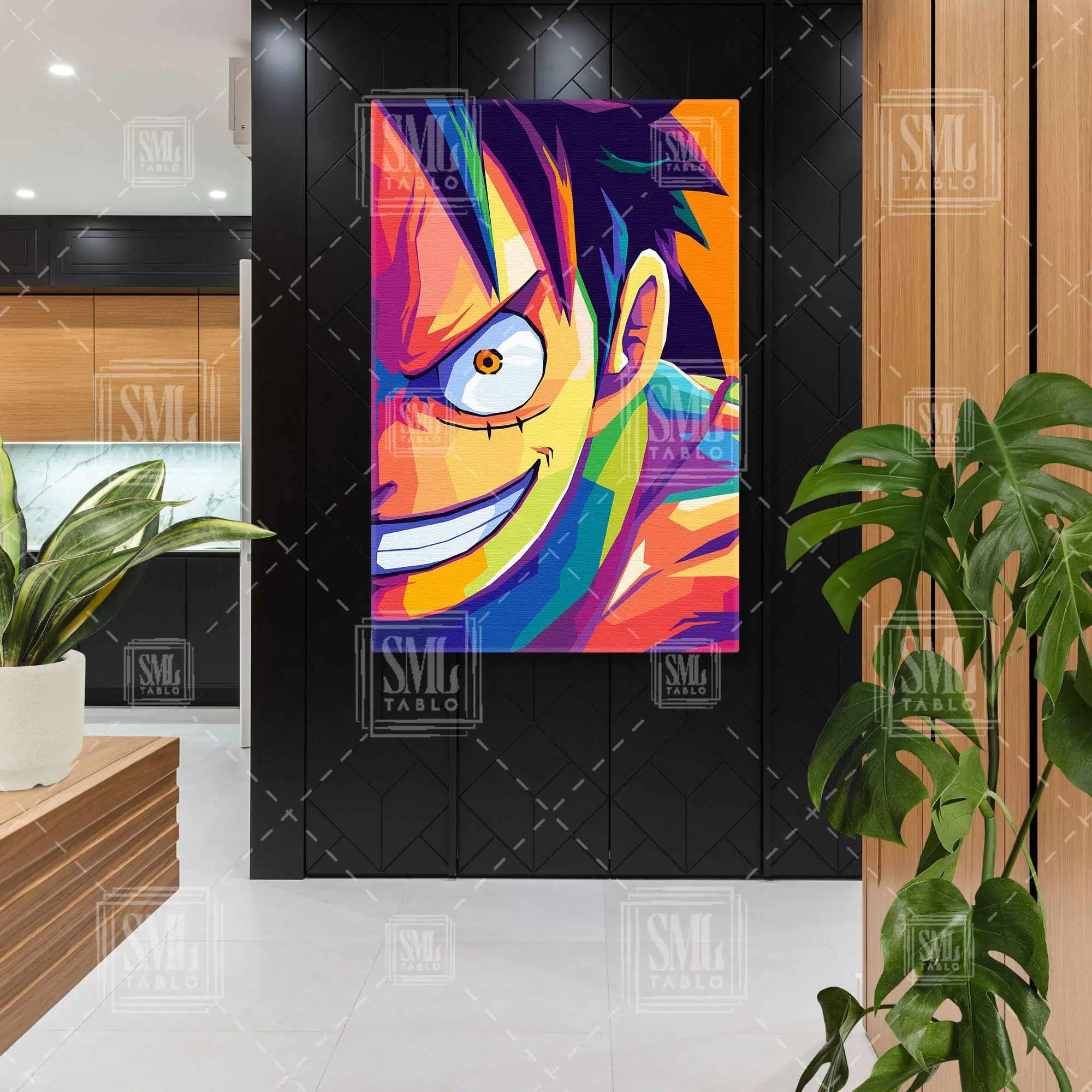 One Piece Anime Monkey D Luffy Renkli Grafiti Dikey Kanvas Tablo