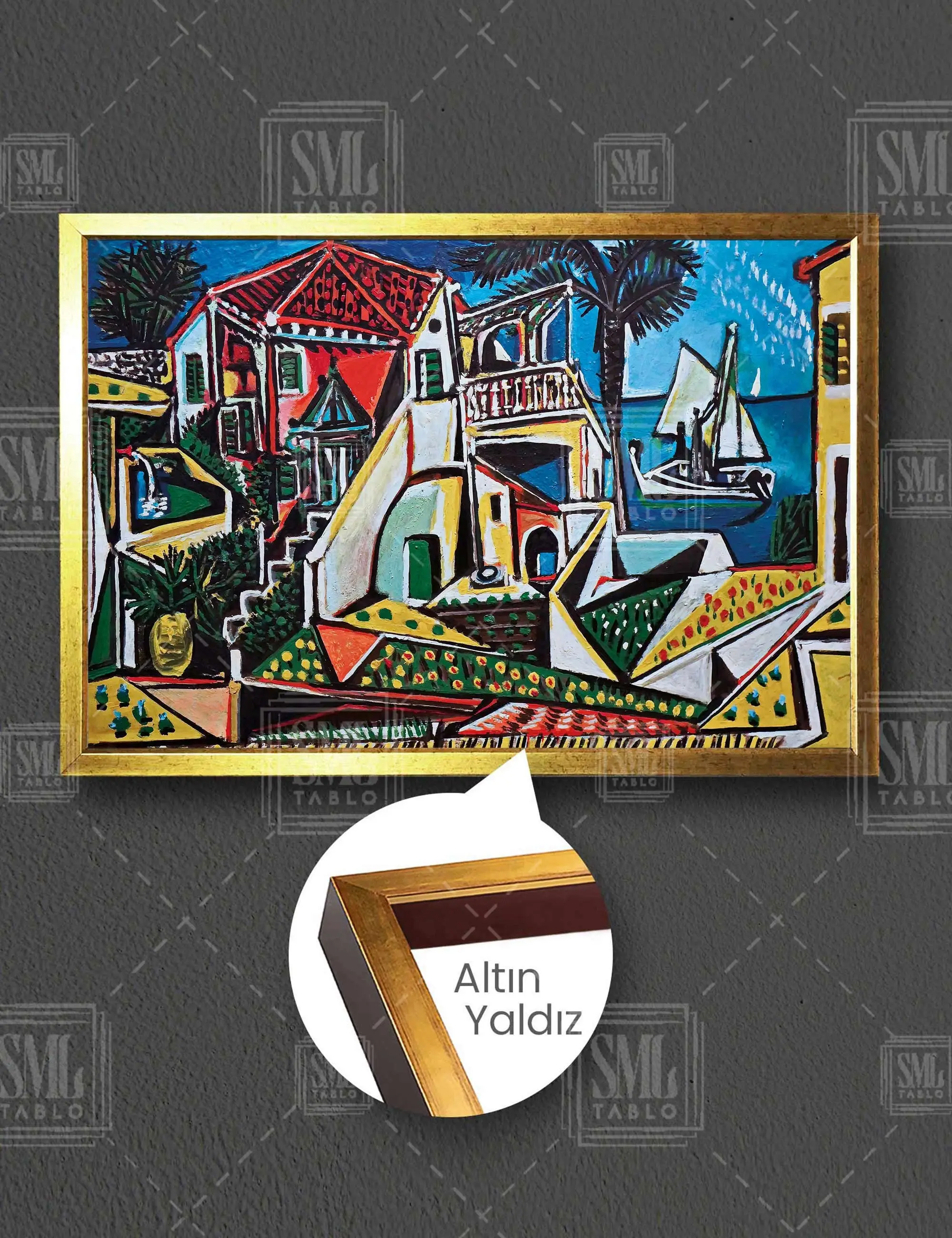 Pablo Picasso 1953 Akdeniz Manzarası Soyut Manzara Çerçeveli Yatay Kanvas Tablo