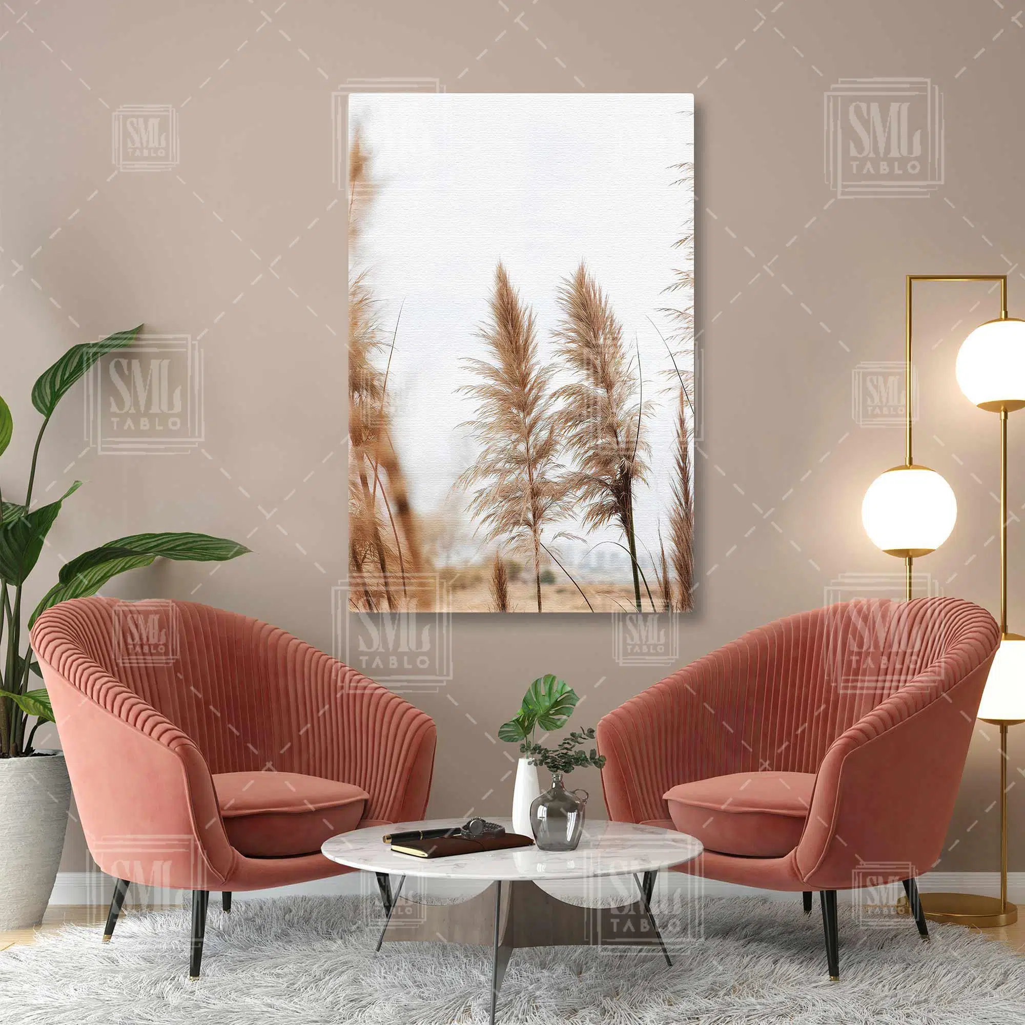 Pampas Boho Stil İskandinav Tarzı Kanvas Moda Dikey Kanvas Tablo