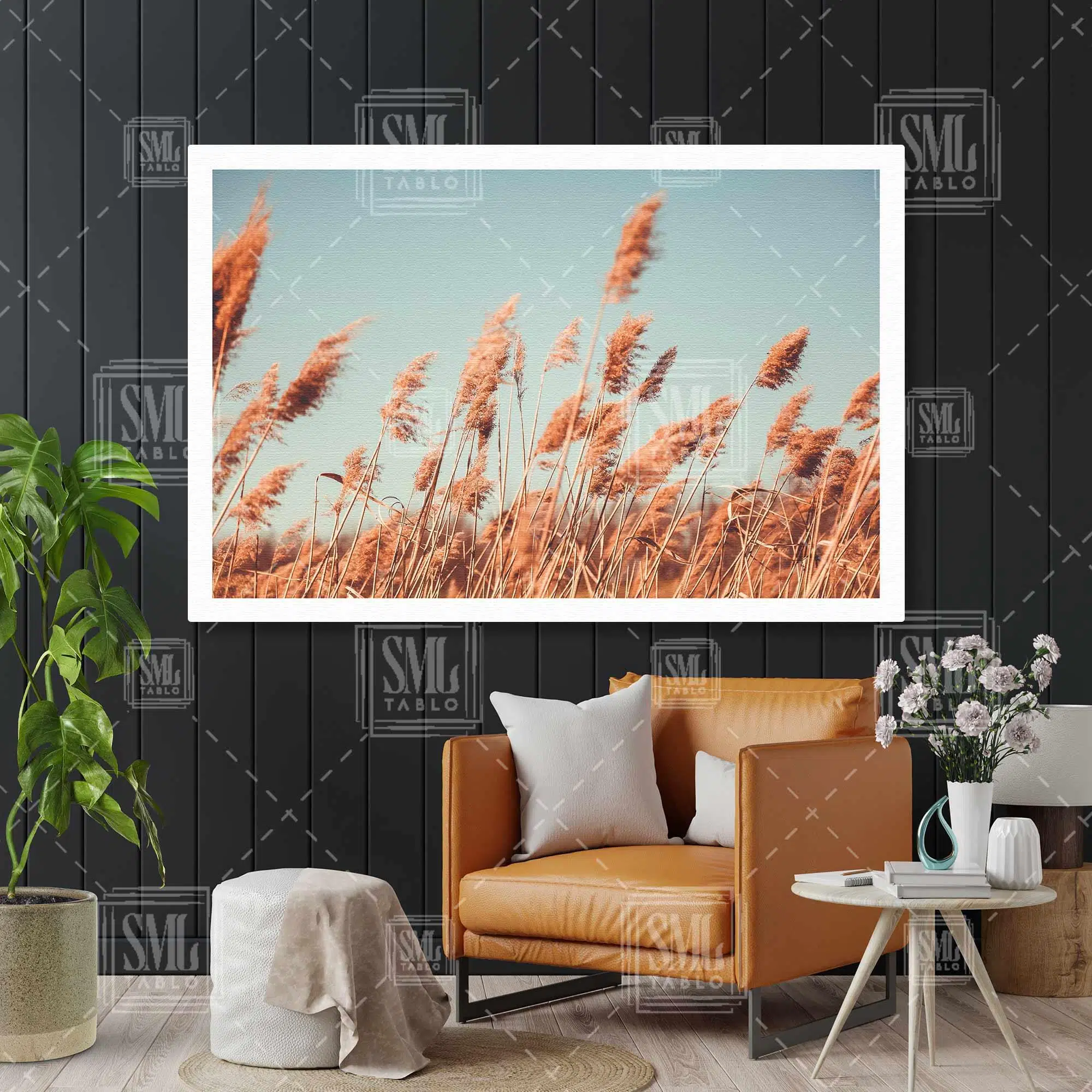 Pampas Tarlası Natural Romantik Kurumuş Bitki Yatay Kanvas Tablo
