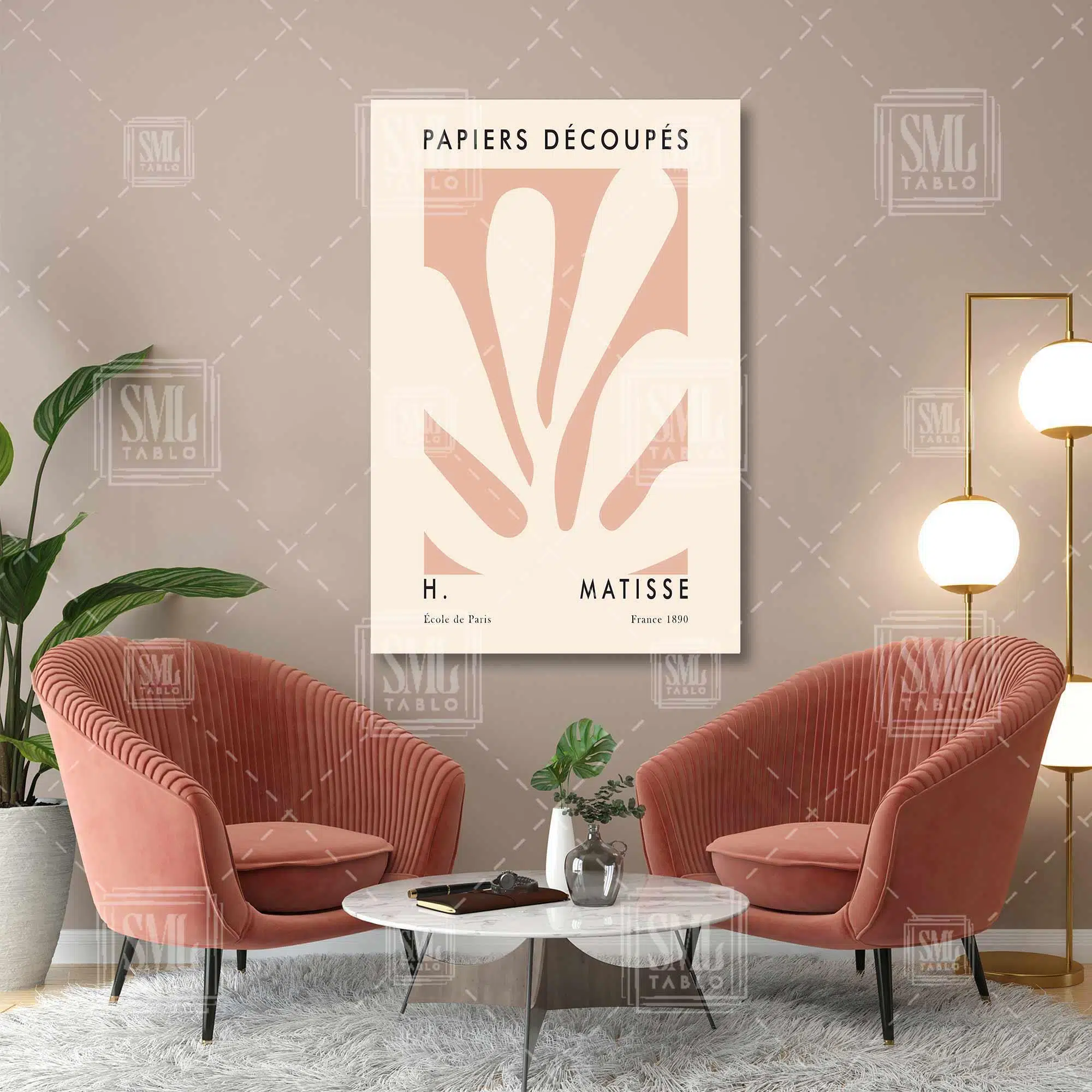 Papiers Decoupes Minimal Boho İlüstrasyon Mercan Bej Dikey Kanvas Tablo