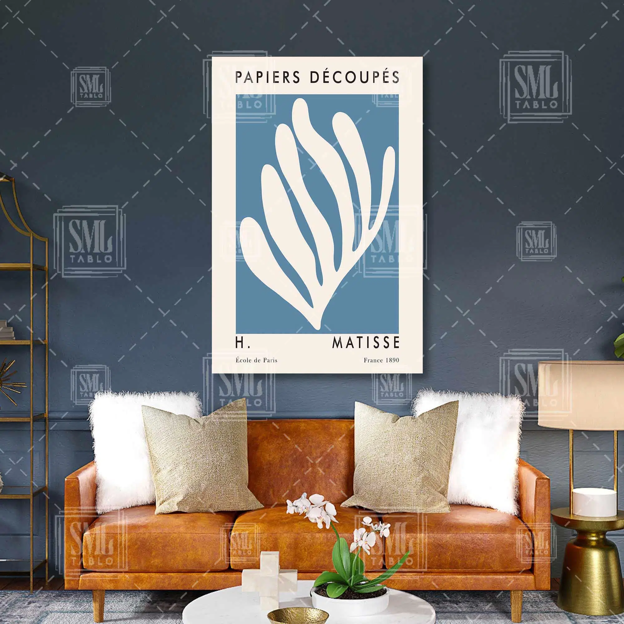 Papıers Decoupes Minimal Mavi Mercan Minimal Boho Dikey Kanvas Tablo