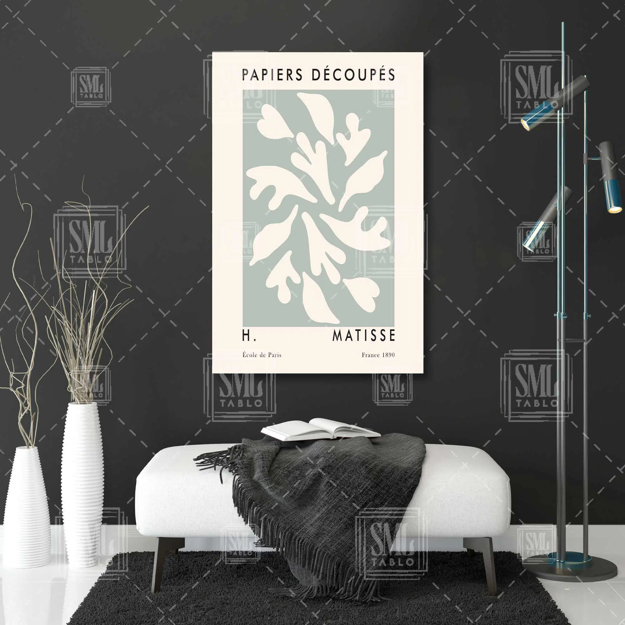 Papıers Decoupes Mint Yeşili Yapraklar Minimal Boho Dikey Kanvas Tablo