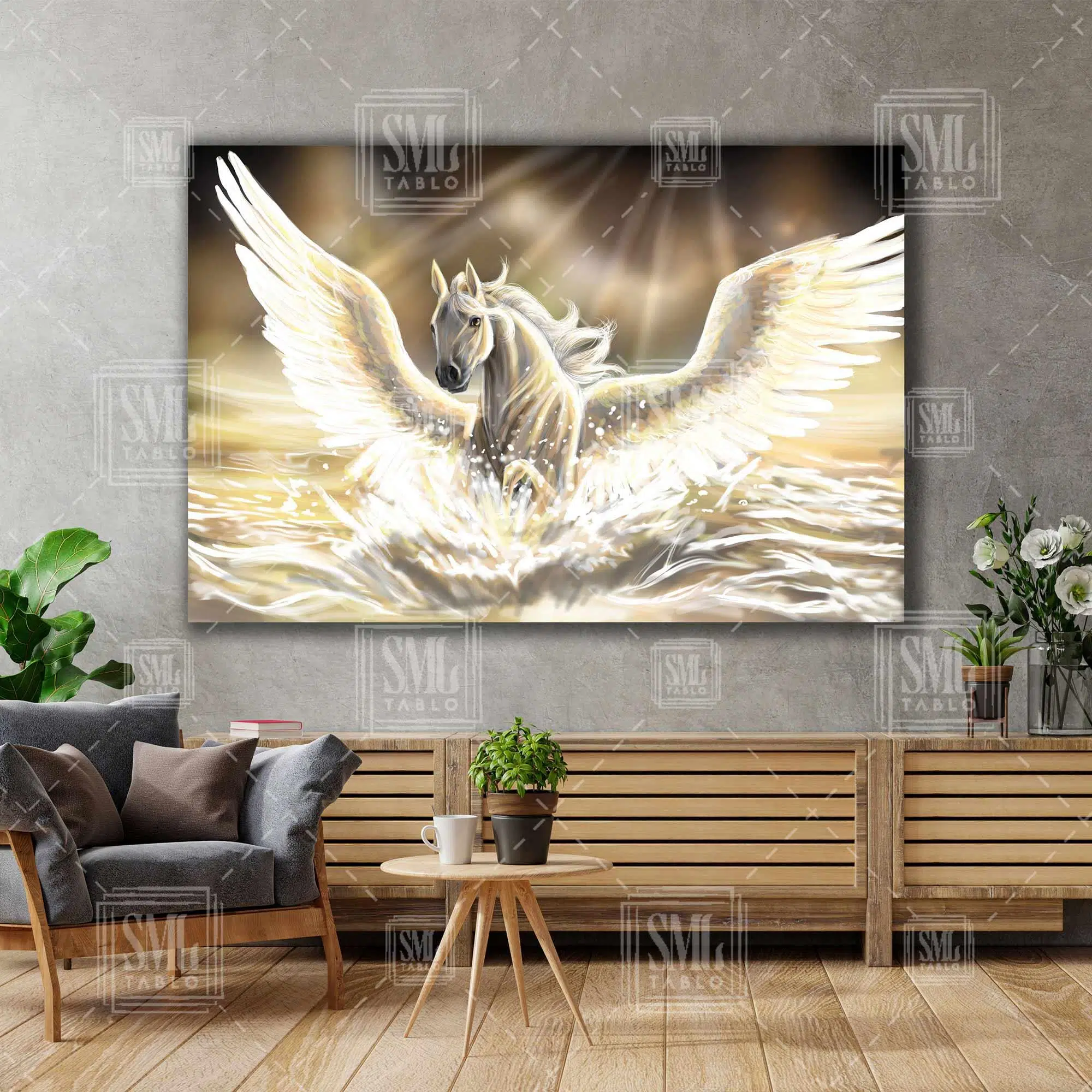 Pegasus Yunan Mitolojisi Kanatlarını Açmış At Yatay Kanvas Tablo