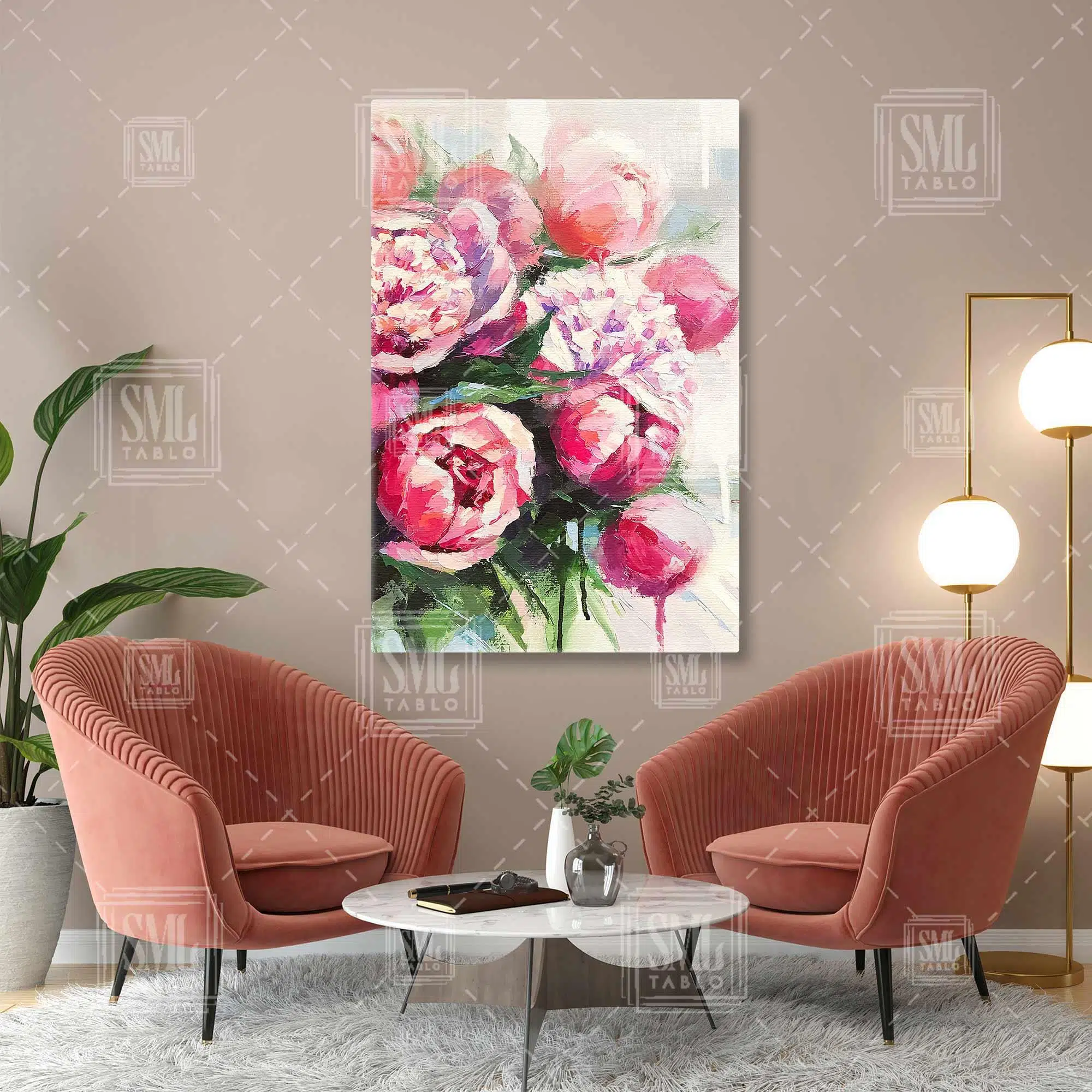 Pembe Şakayık Demeti Dikey Kanvas Tablo