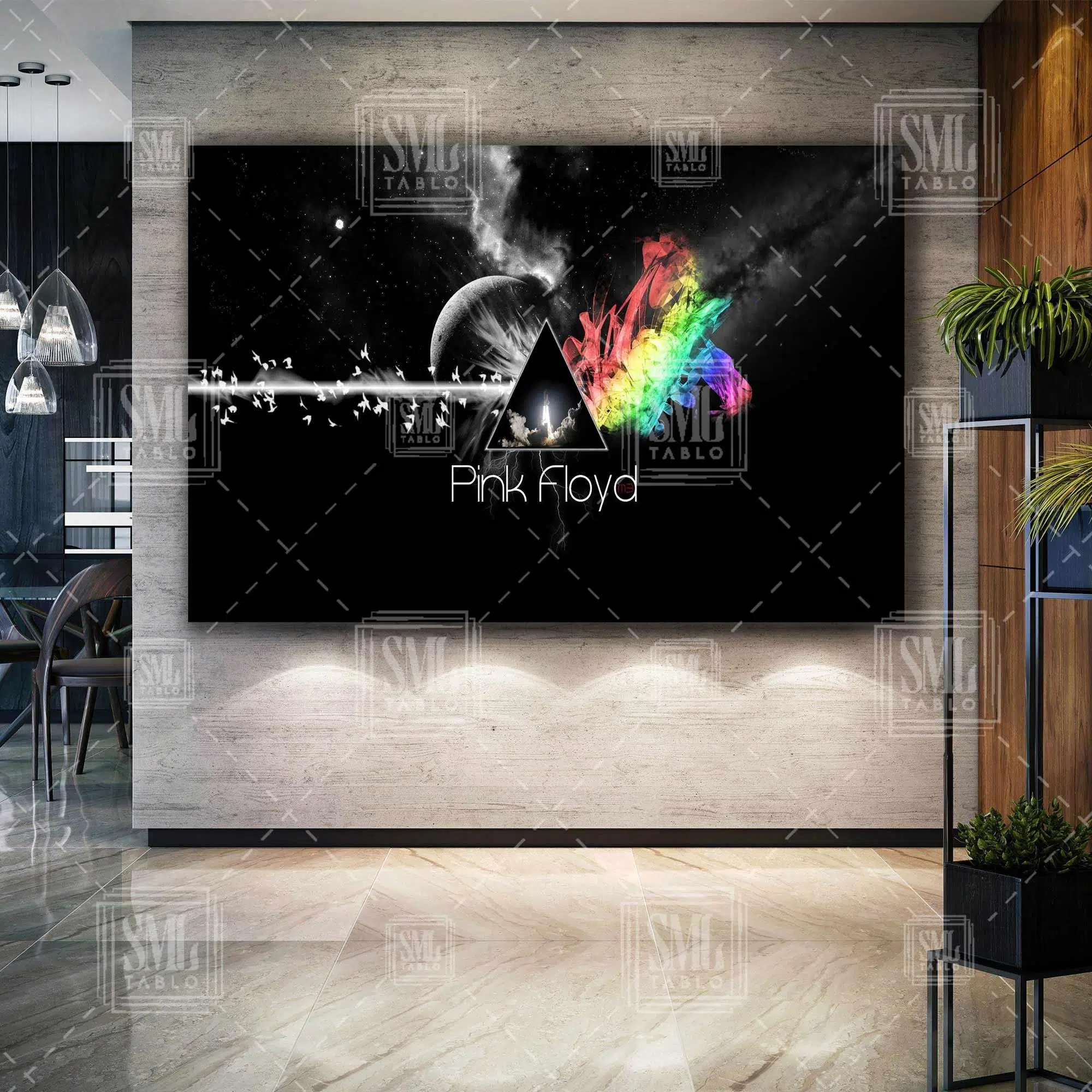Pink Floyd Rock Müzik Sanat Dekor Uzay Renkli Işıklar Art Yatay Kanvas Tablo