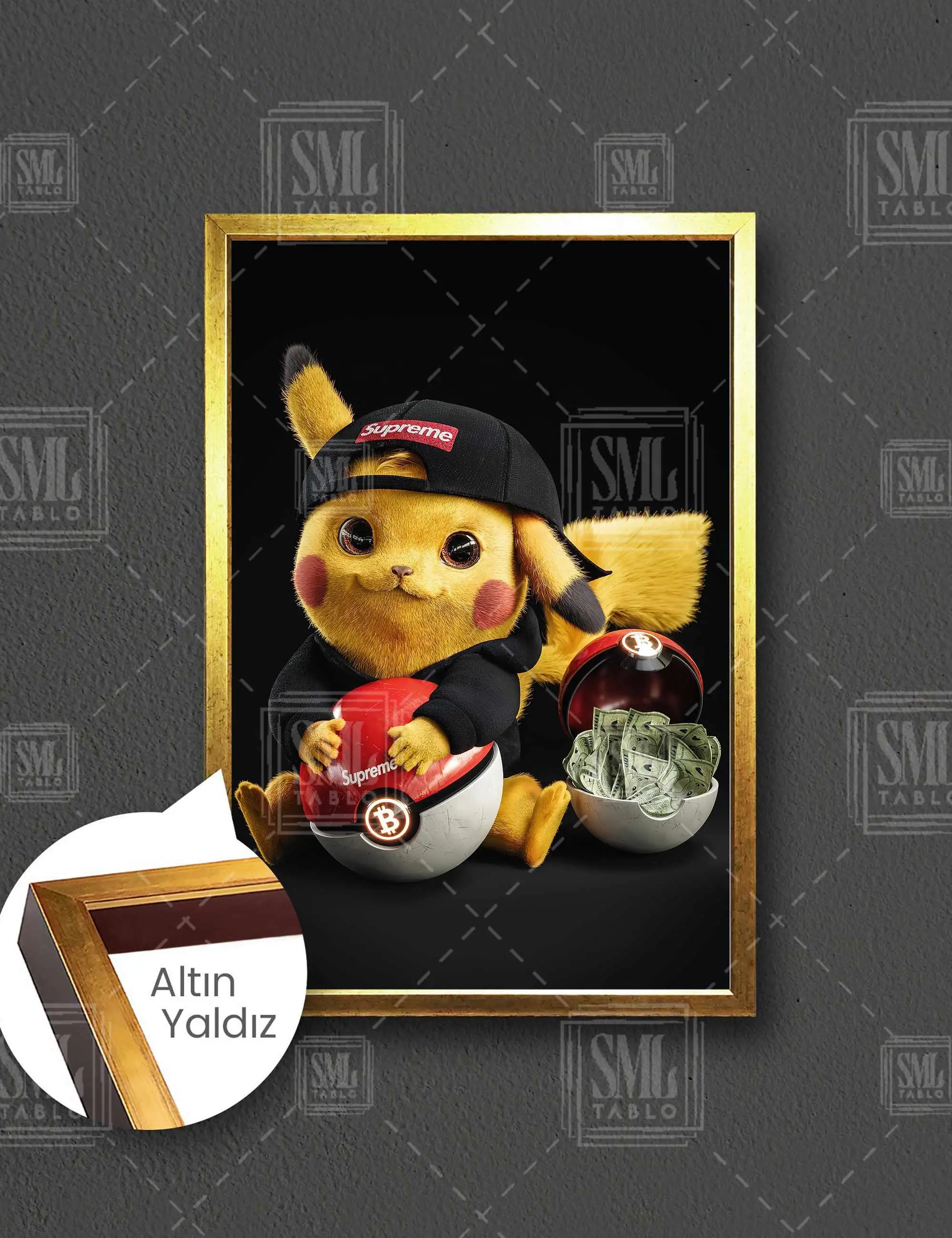 Pokemon Lüks Poketopu Pikaçu Yıldırım Çizgi Film Karakteri Çerçeveli Dikey Kanvas Tablo