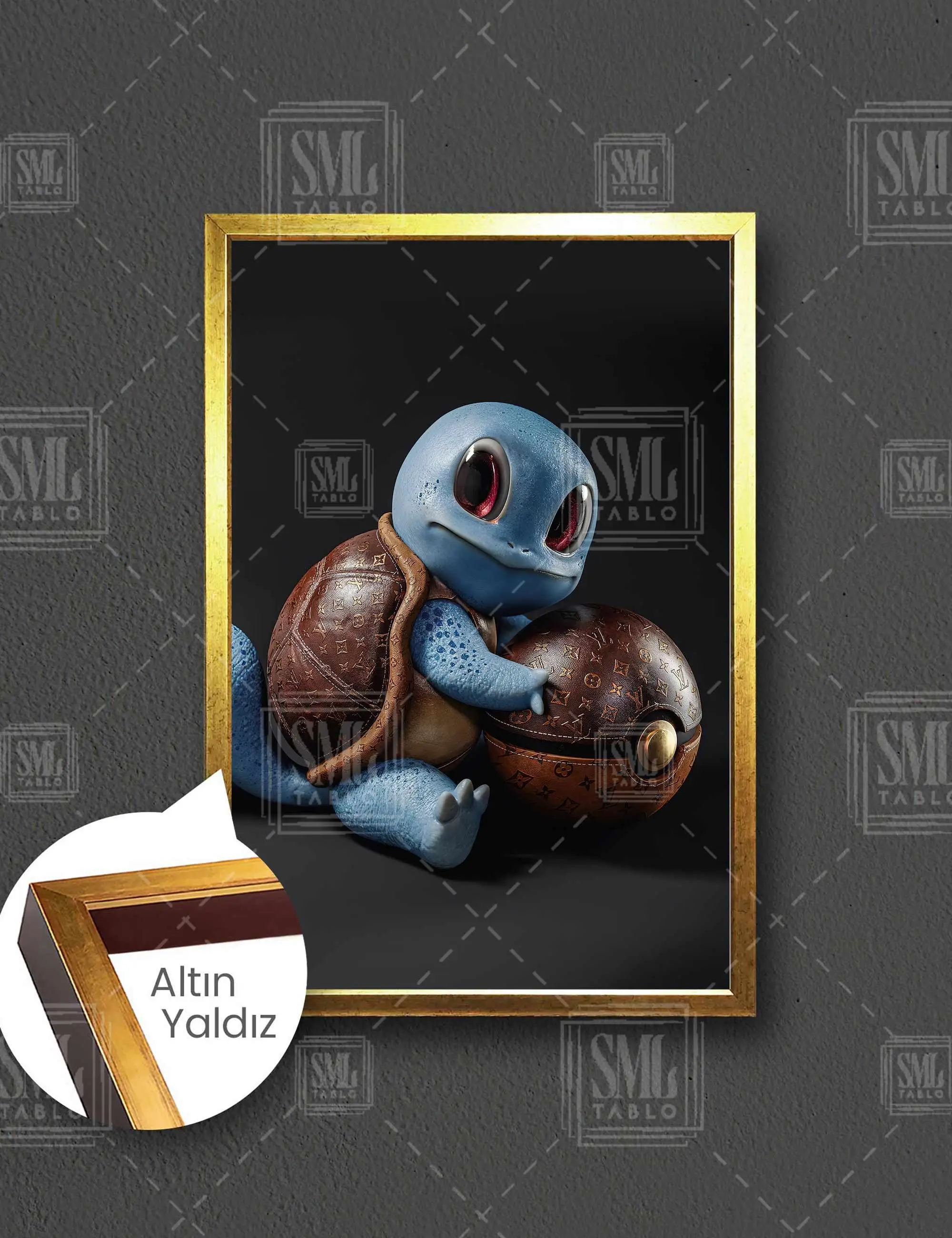 Pokemon Lüks Poketopu Squirtle Çizgi Film Karakteri Çerçeveli Dikey Kanvas Tablo