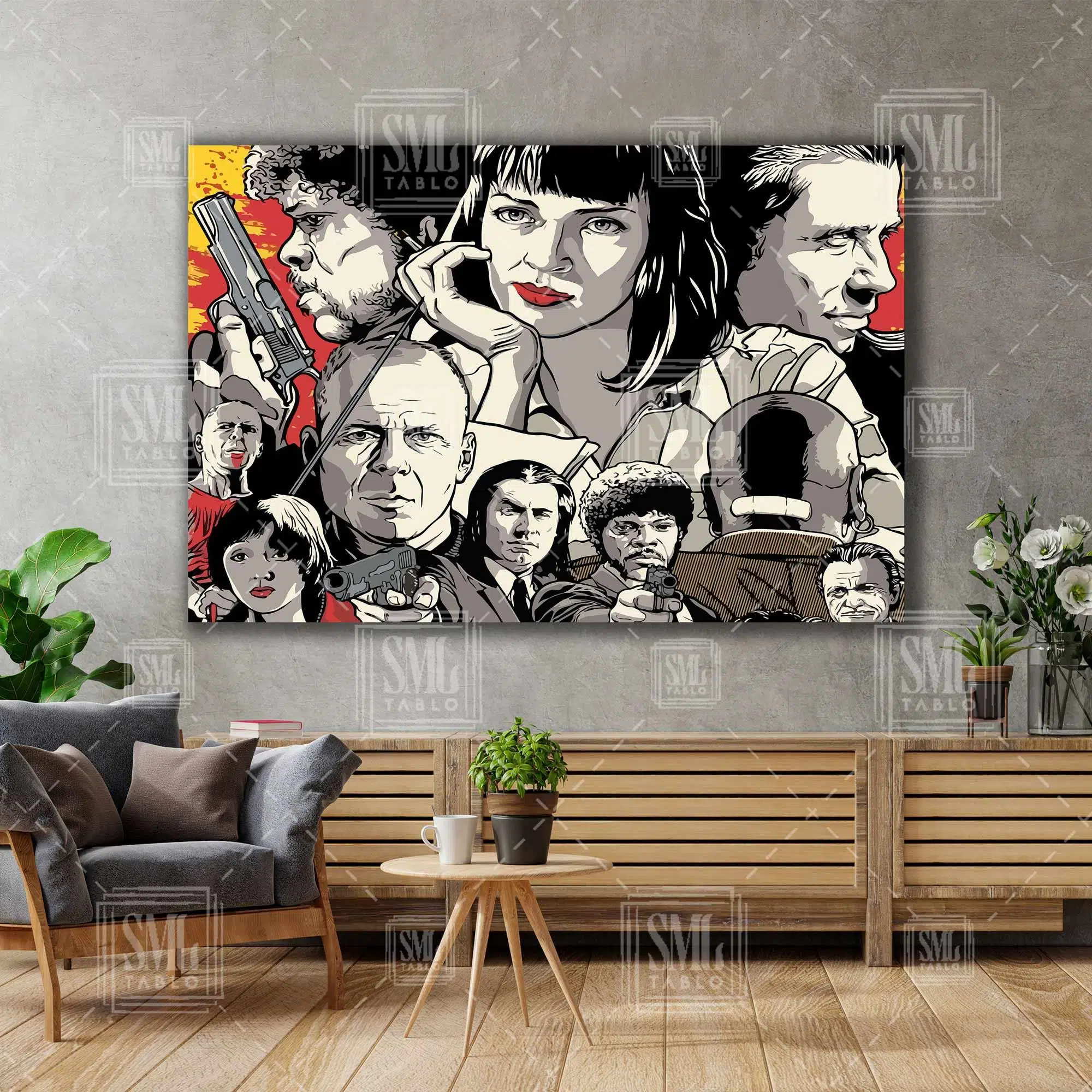 Pulp Fiction Art Uma Thurman John Travolta Ucuz Roman Quentin Tarantino Film Sanat Yatay Kanvas Tablo