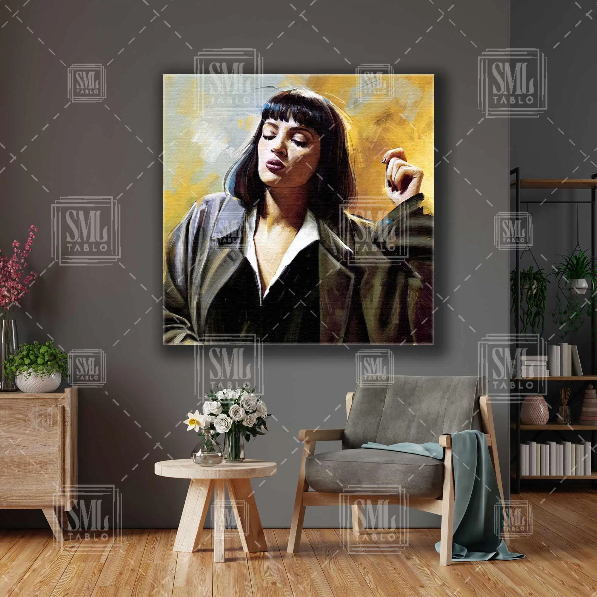 Pulp Fiction Ucuz Roman Mia Wallace Kare Kanvas Tablo